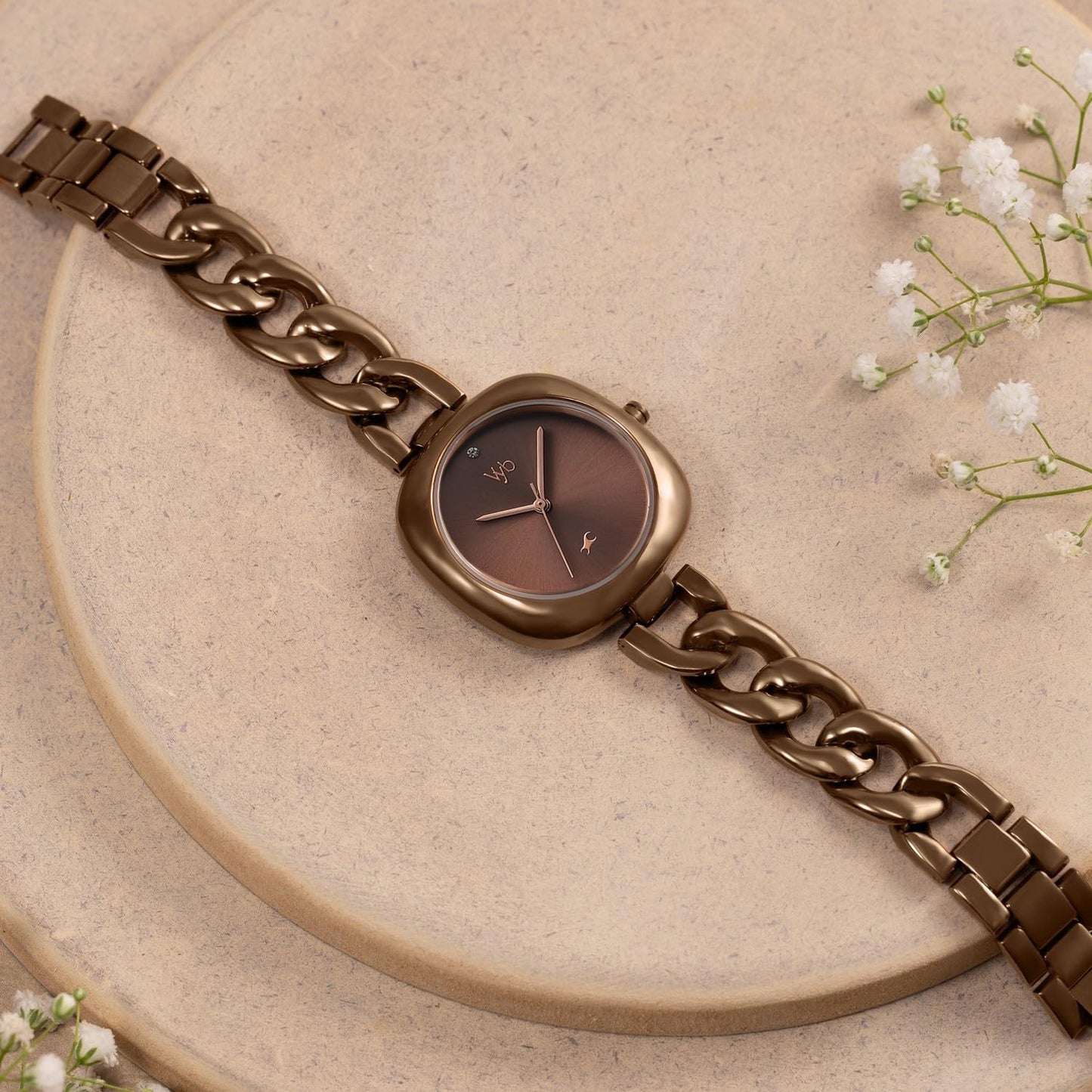 Fastrack Vyb Spotlight Quartz Analog Coffee Brown Dial Coffee Brown Alloy Strap Watch for Women - FV60109QM01W