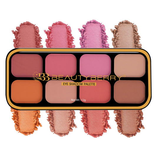 Beauty Berry Matte Eyeshadow & Blusher Palette | 8 Highly Pigmented & Blendable Shades | One Swipe Application, Lightweight & Long Wearing Eyeshadow Palette for Eye Makeup (Shade - 02)