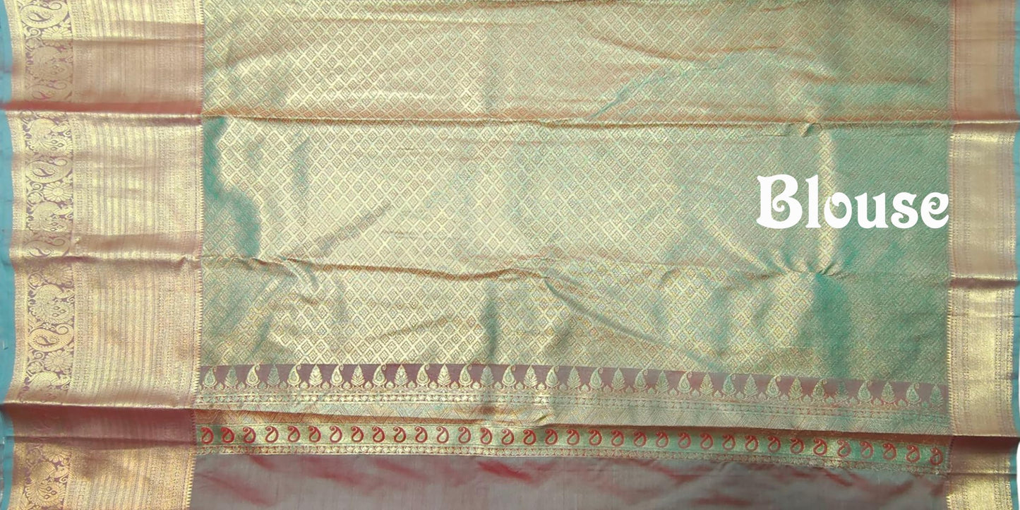 VFCollections Women's Kanchipuram Silk Pure Pattu Sarees With Blouse (VFC482-1)