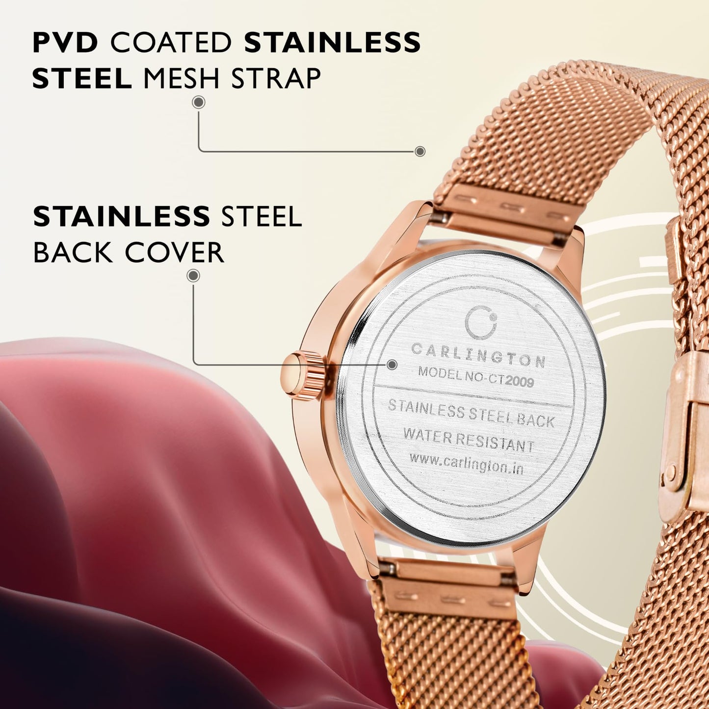Carlington Womens Analog Ladies Wrist Watch With Mesh Strap-Ct 2009 Rose Gold