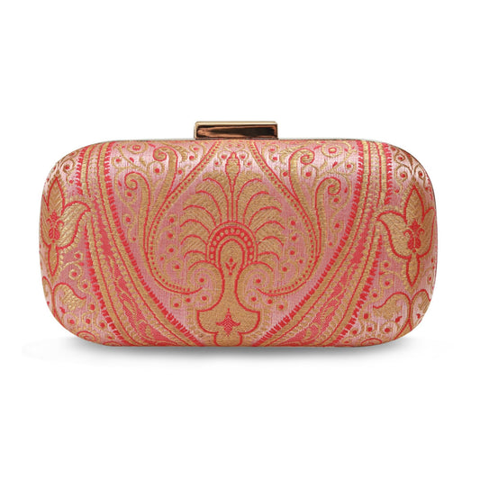 THE TAN CLAN Elora Banarasi Long Clutch Purses Luxury Handbags Bag for Women – Elegant Evening Handbag, Stylish Purse with Magnetic Closure