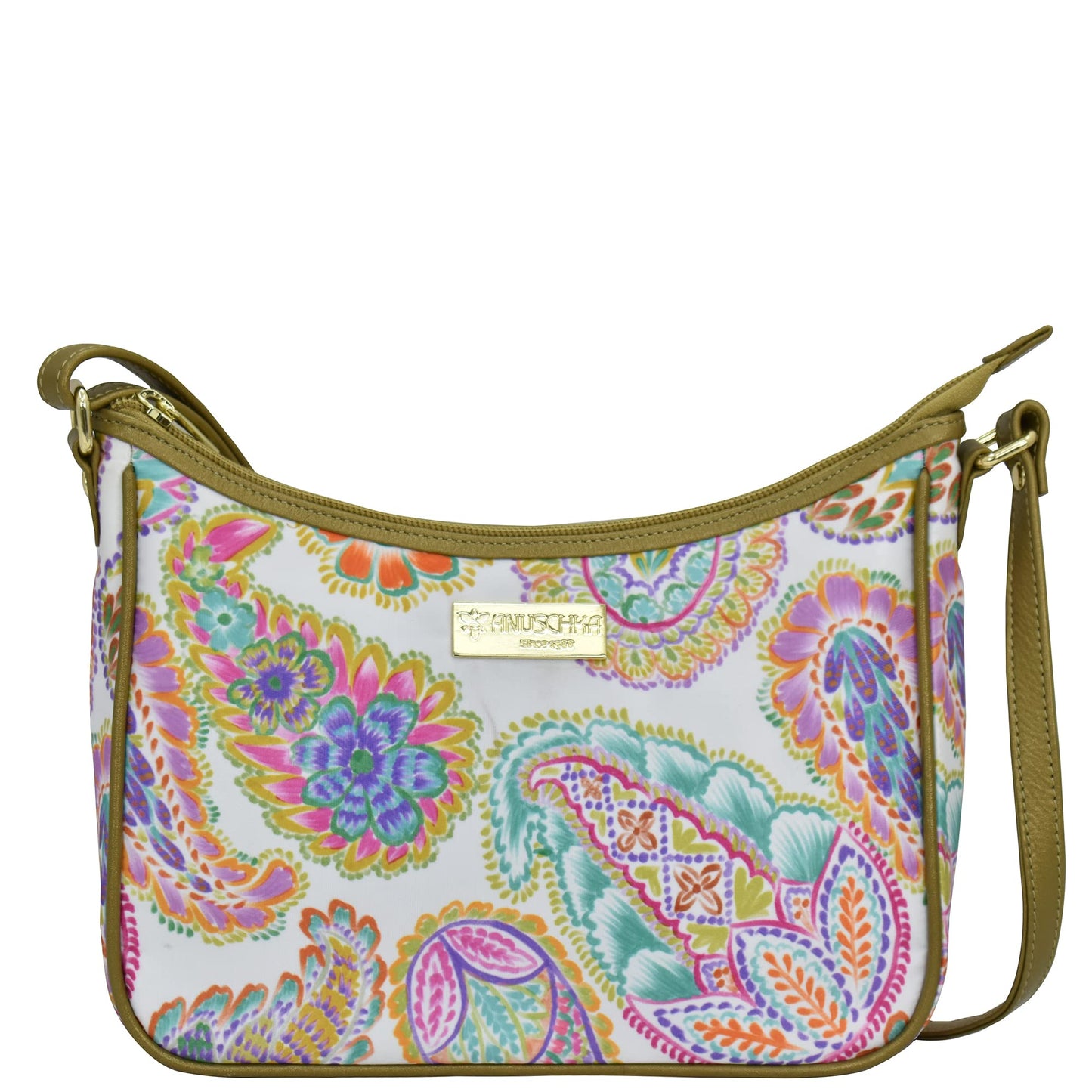 Anuschka East/West Hobo - Wanderlust Collection - Nylon Fabric with Genuine Leather Trim and Artwork Print - Boho Paisley