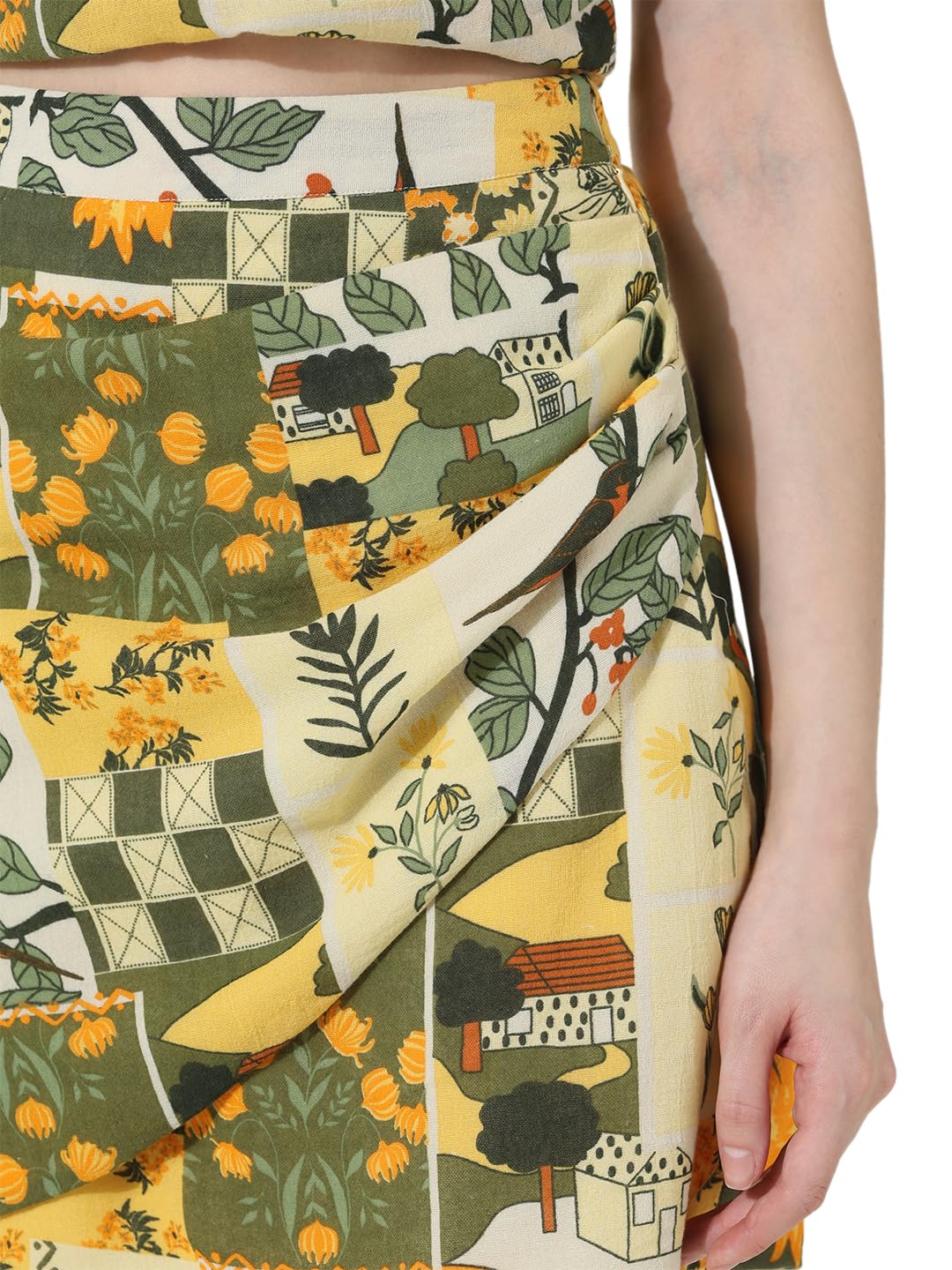 ONLY Women Printed Cotton Above Knee High Rise Multicolor Wrap Skirt