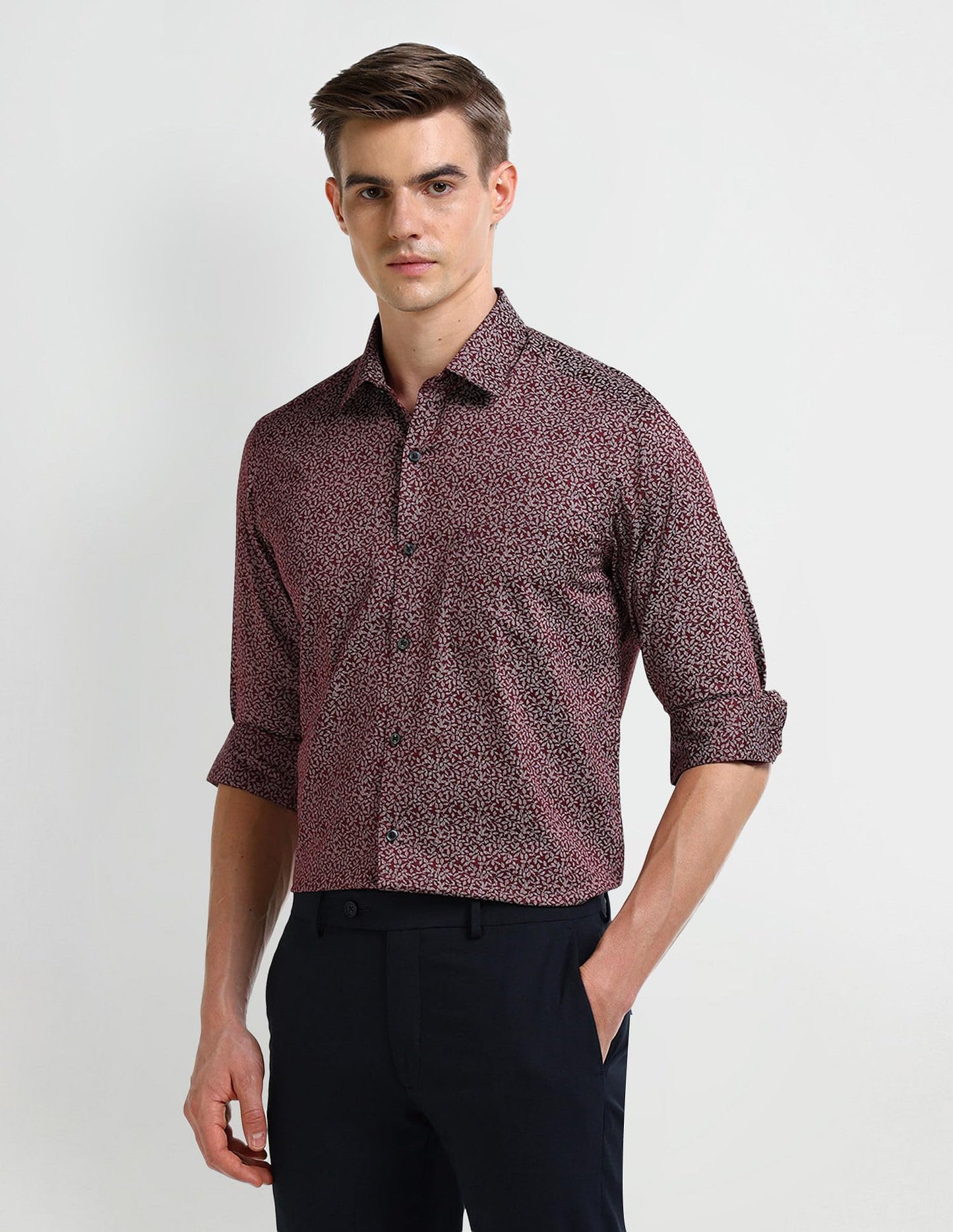 Arrow Men's Slim Fit Shirt (ARAEOSH1720_Maroon