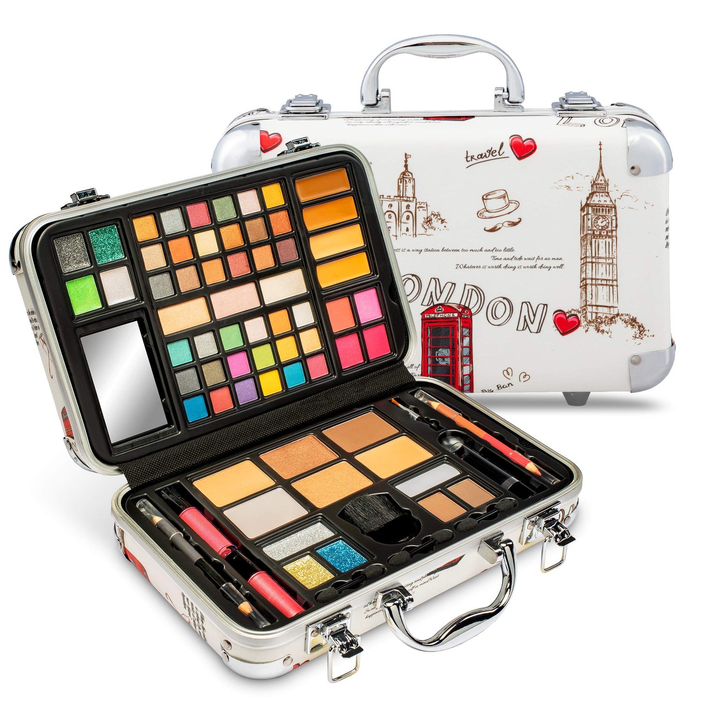 Vokai Makeup Kit Gift Set - Travel Case 41 Eye Shadows 4 Blushes 5 Bronzers 7 Body Glitters 1 Lip Liner Pencil 1 Eye Liner Pencil 2 Lip Gloss Wands 1 Lipstick 5 Concealers 1 Brow Wax 1 Mirror