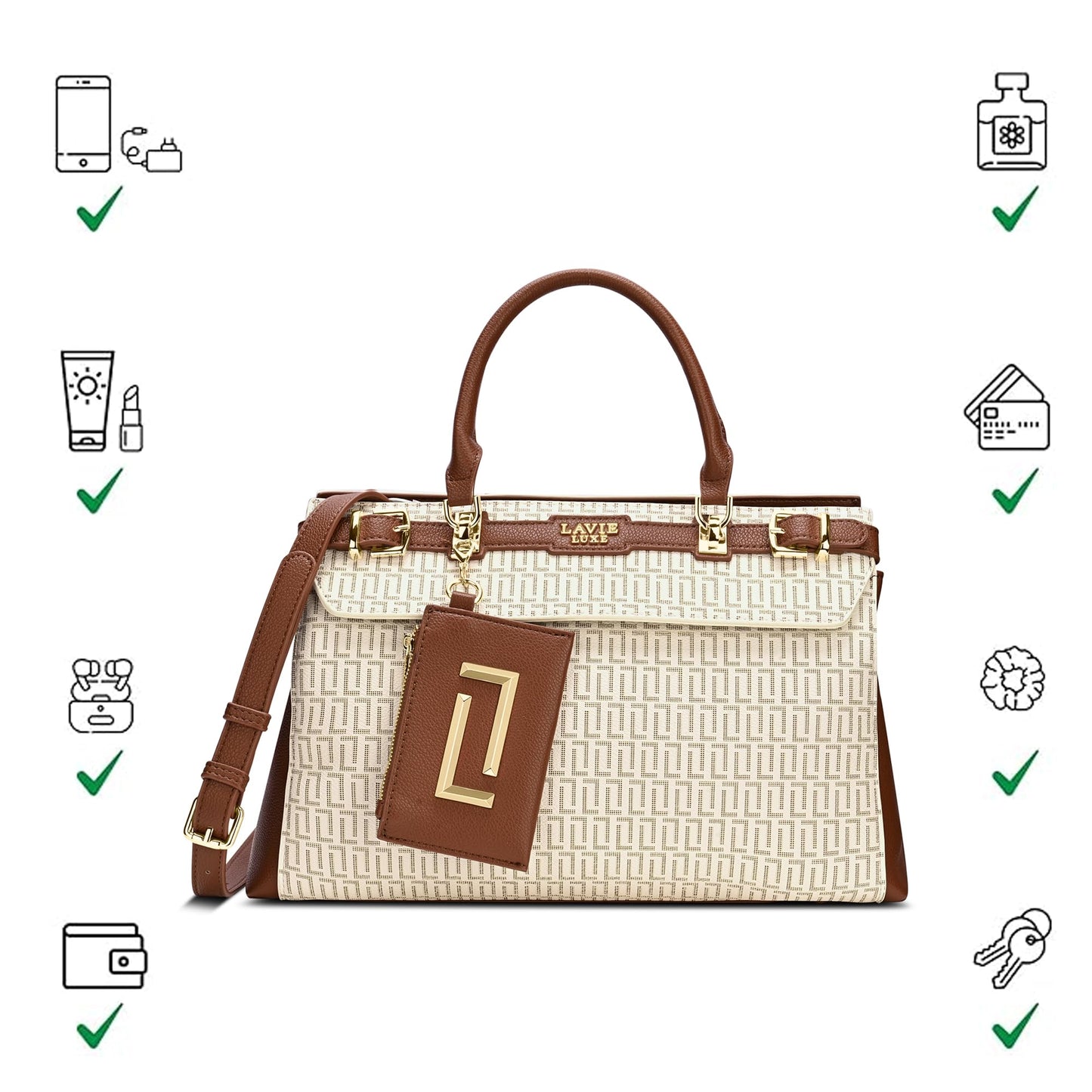 Lavie Luxe Women's Monogram Cindy Horizontal Satchel Bag | Satchel Handbag For Work | Ladies Purse | Stylish Shoulder Bag | Gift For Women