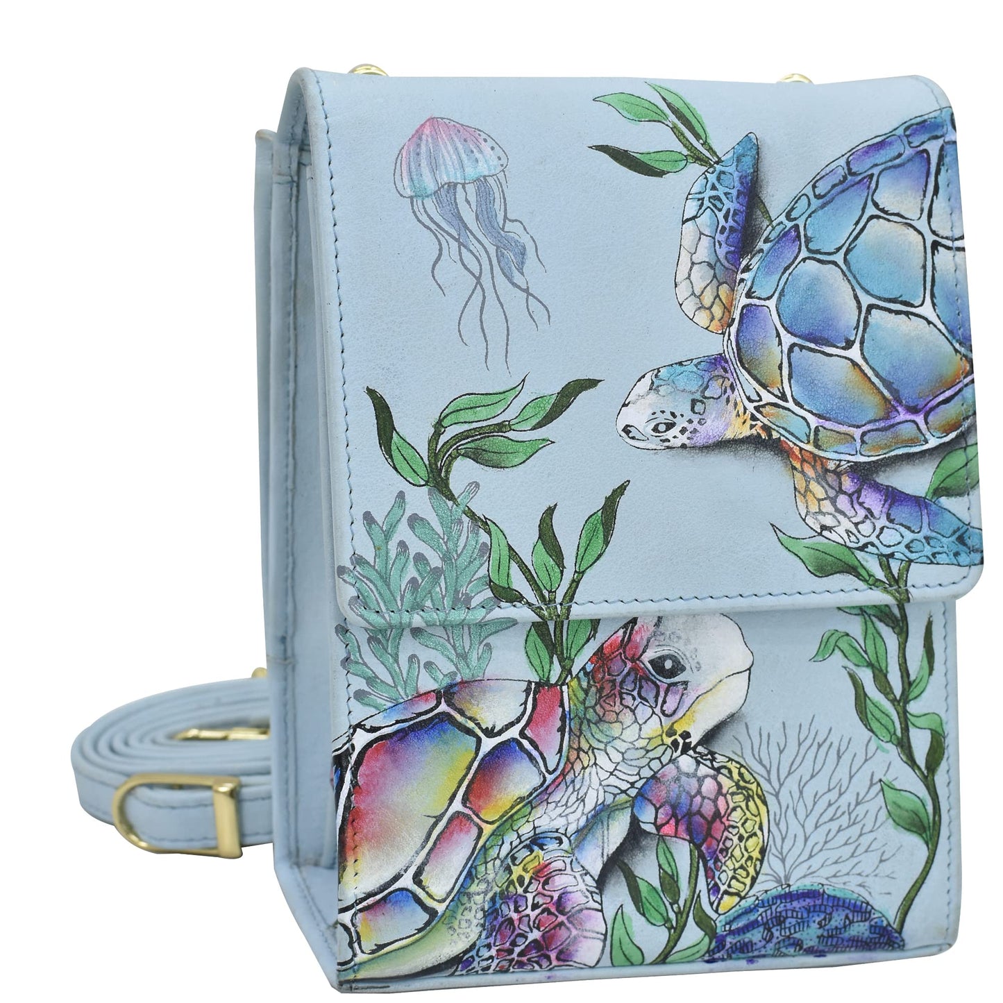 Anuschka Women’s Hand-Painted Genuine Leather Triple Compartment Crossbody Organiser - Underwater Beauty