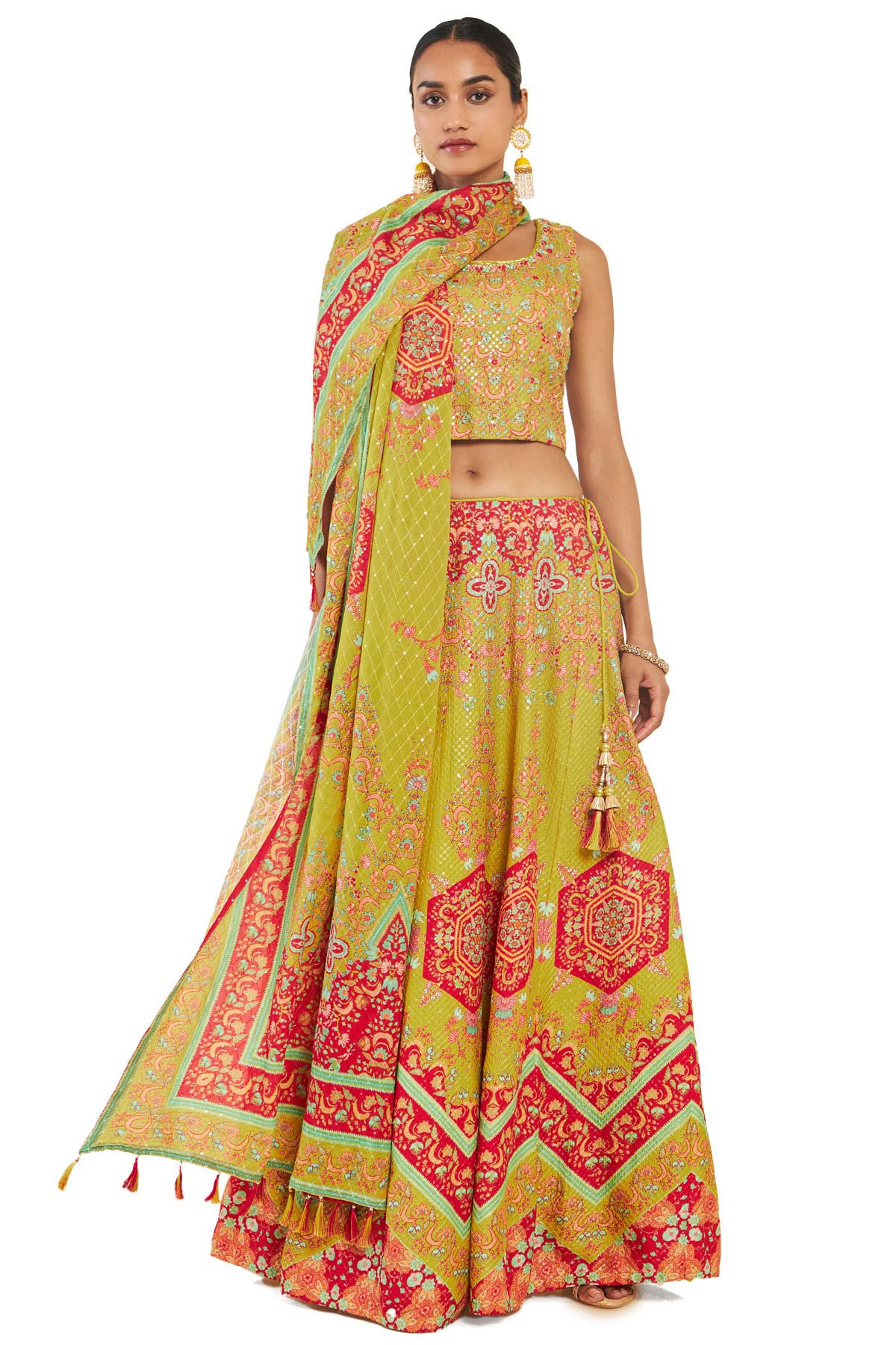 Soch Women Green Cotton Blend Floral Lehenga Choli (8907175296417_Green_Small)