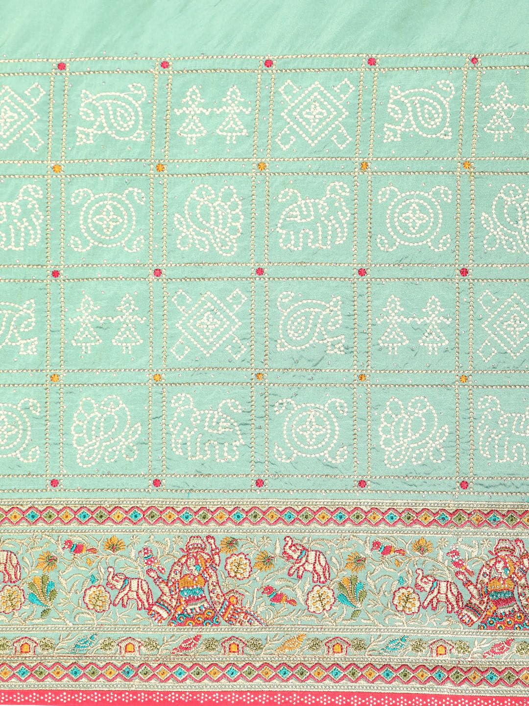 MOHEY Green Art Silk Mirror Embroidered Saree for Women