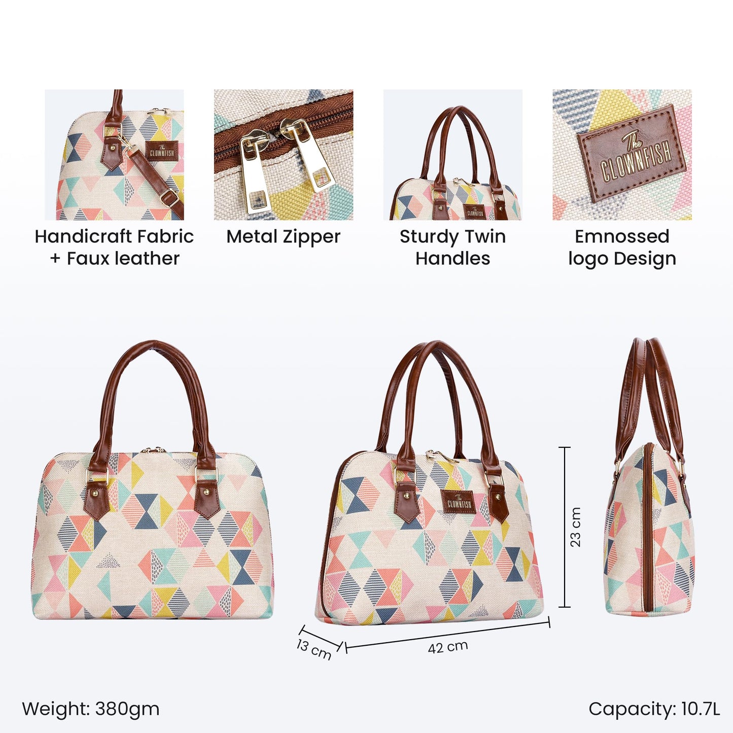 THE CLOWNFISH Montana Series Printed Handicraft Fabric & Faux leather Handbag for Women Office Bag Ladies Purse Shoulder Bag Tote For Women College Girls (Multicolour)
