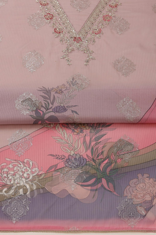 Soch Womens Organza Foil Print Unstitch Dress Material With Sequins