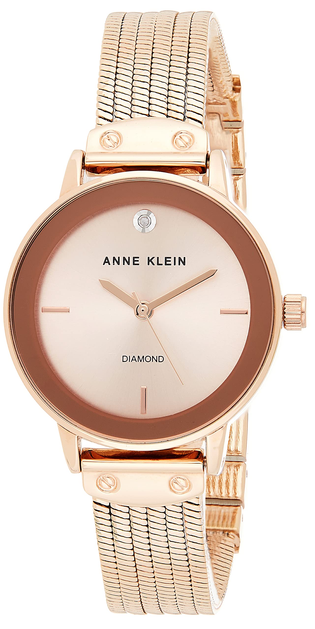 Anne Klein Women's AK/3220RGRG Diamond-Accented Rose Gold-Tone Chain Bracelet Watch