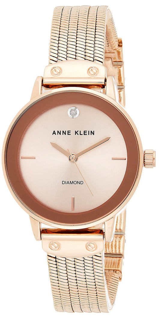 Anne Klein Women's AK/3220RGRG Diamond-Accented Rose Gold-Tone Chain Bracelet Watch