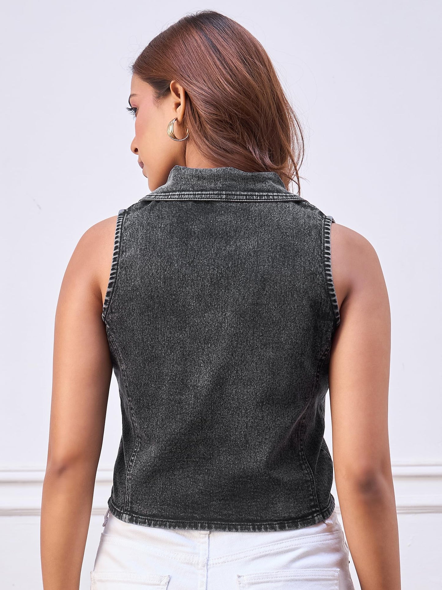 StyleStone Women's Black Waistcoat Style Sleeveless Top(4381BlkVeenaXXL)