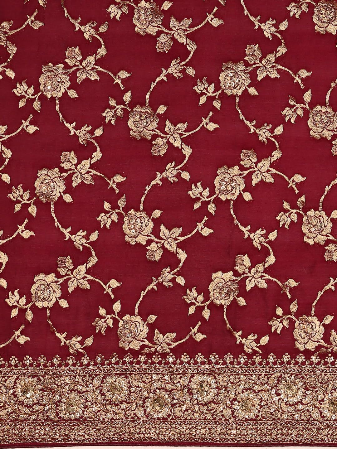 MOHEY Wine Satin Zari Weave |Stone Work Saree for Women