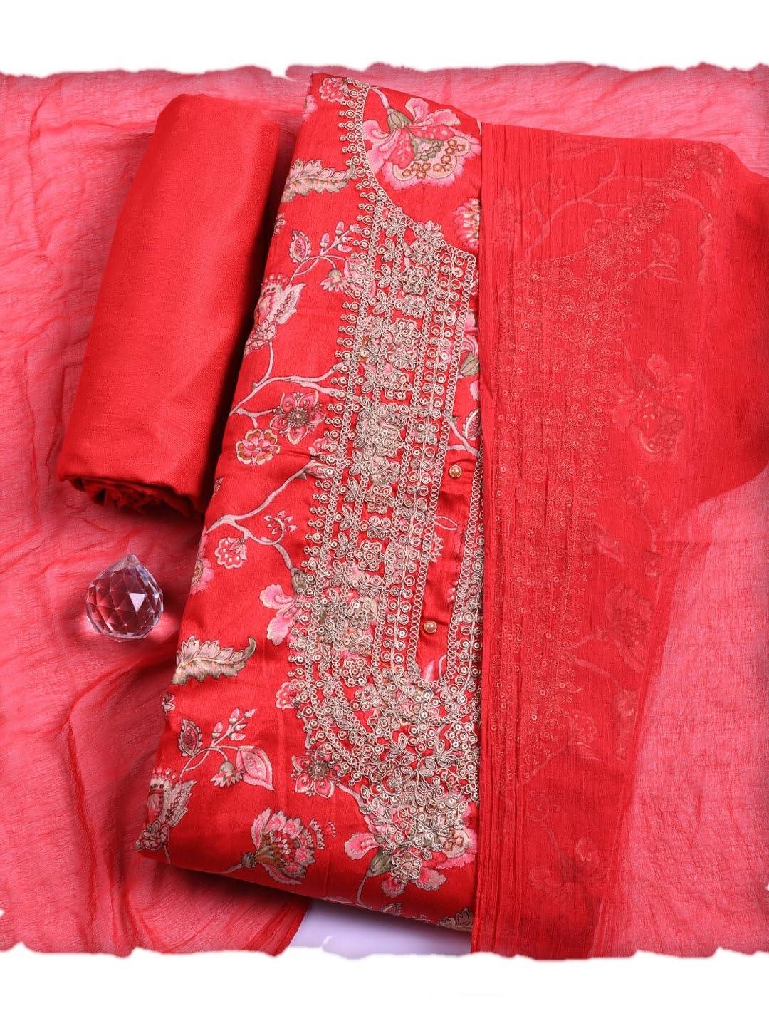 Meena Bazaar Printed Cotton Unstitched Kurta with Bottom & Dupatta