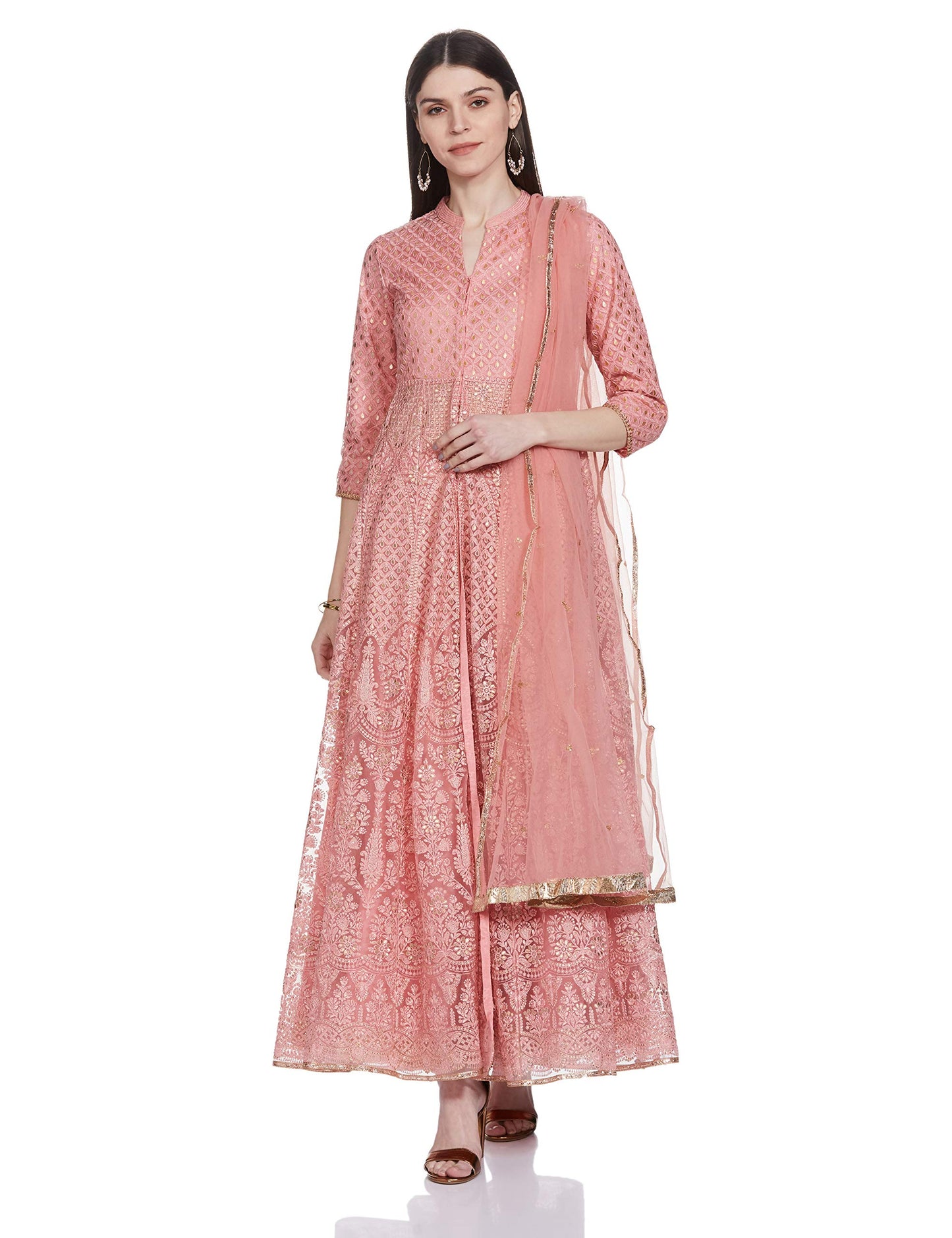 BIBA Women's Synthetic Salwar Suit Set (SKD646336_Dusky Pink_L)