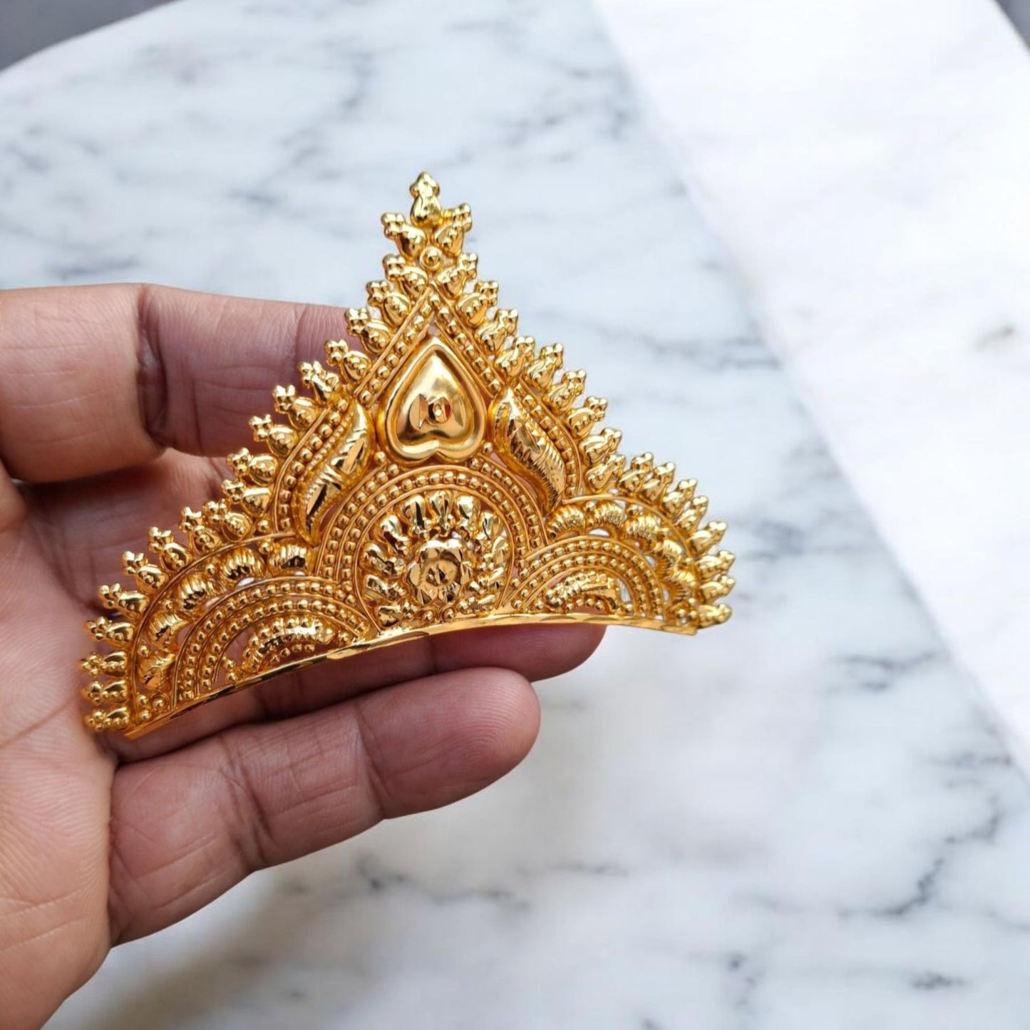 BengCraft Bengali Bridal Mukut Crown Golden Hair Accessories Wedding for Women Big Size Tiara Taj for God and Goddes Idols Krishna Laddu Gopal Durga Devi Maa