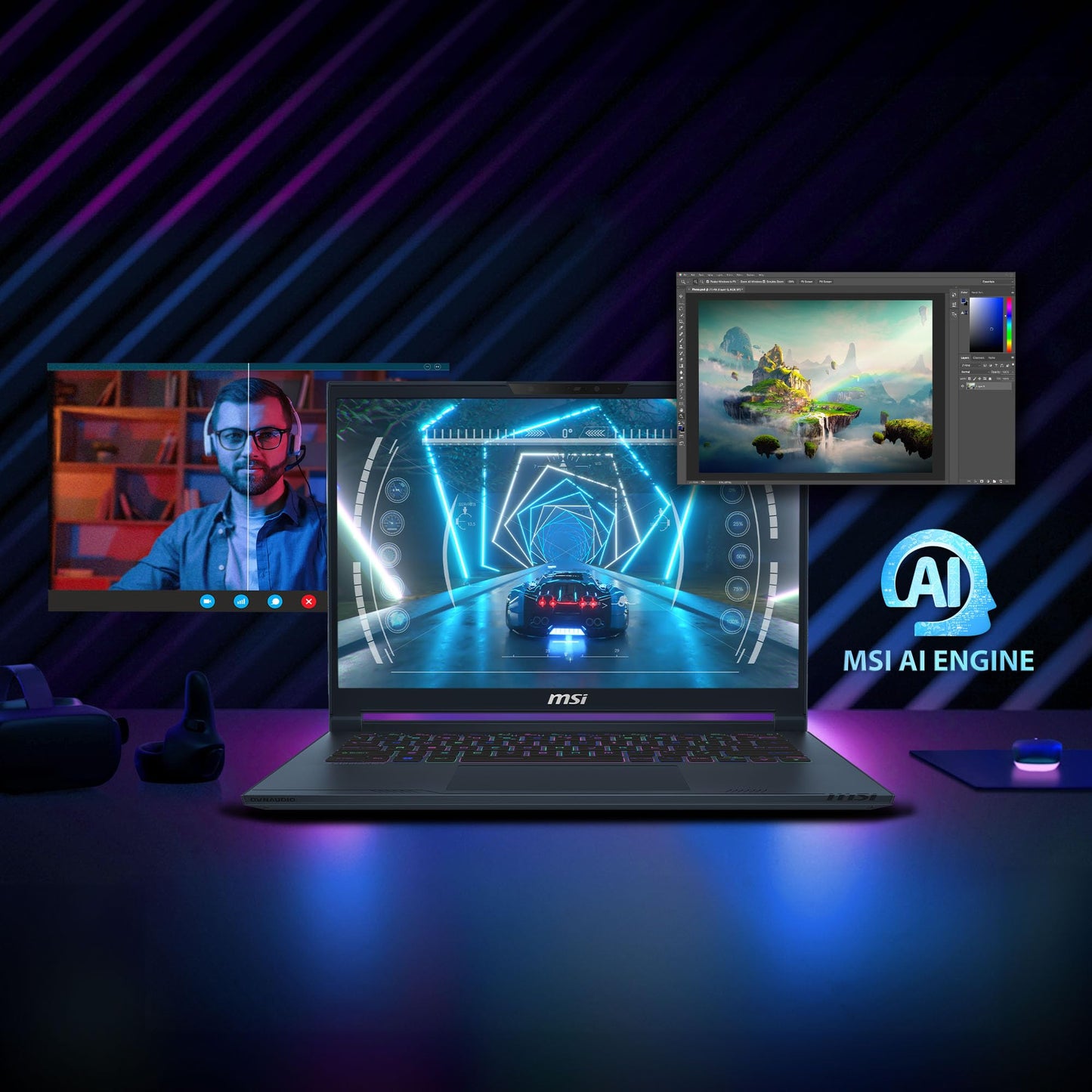 MSI Stealth 14 AI Studio, Intel 1st Gen. Ultra 7 155H,Built-in AI, 36CM FHD+ 165Hz Gaming Laptop(16GB/1TB NVMe SSD/Windows 11 Home/NVIDIA GeForce RTX 4060, GDDR6 6GB/Star Blue/1.7Kg), A1VFG-053IN