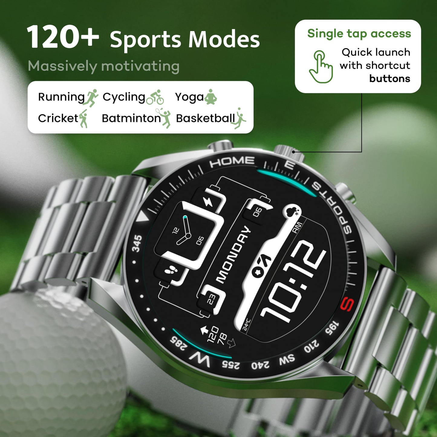 GOBOULT Mirage Smart Watch 1.39''HD Screen, Bluetooth Calling, IP67, Zinc Alloy Frame, 500 Nits Brightness, AI Voice Assistant, SpO2 Monitoring, 120+ Sports Mode (Inox Steel)