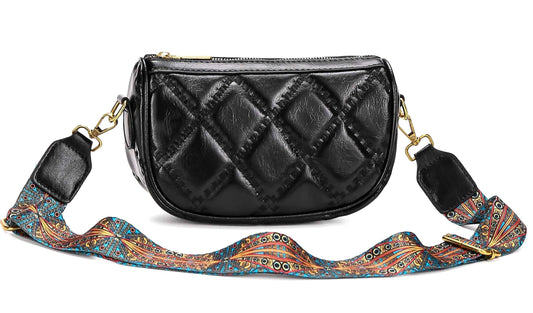 Diva Dale Quilted Crossbody Bag for Women, Adjustable Strap, Zipper Closure (Black)