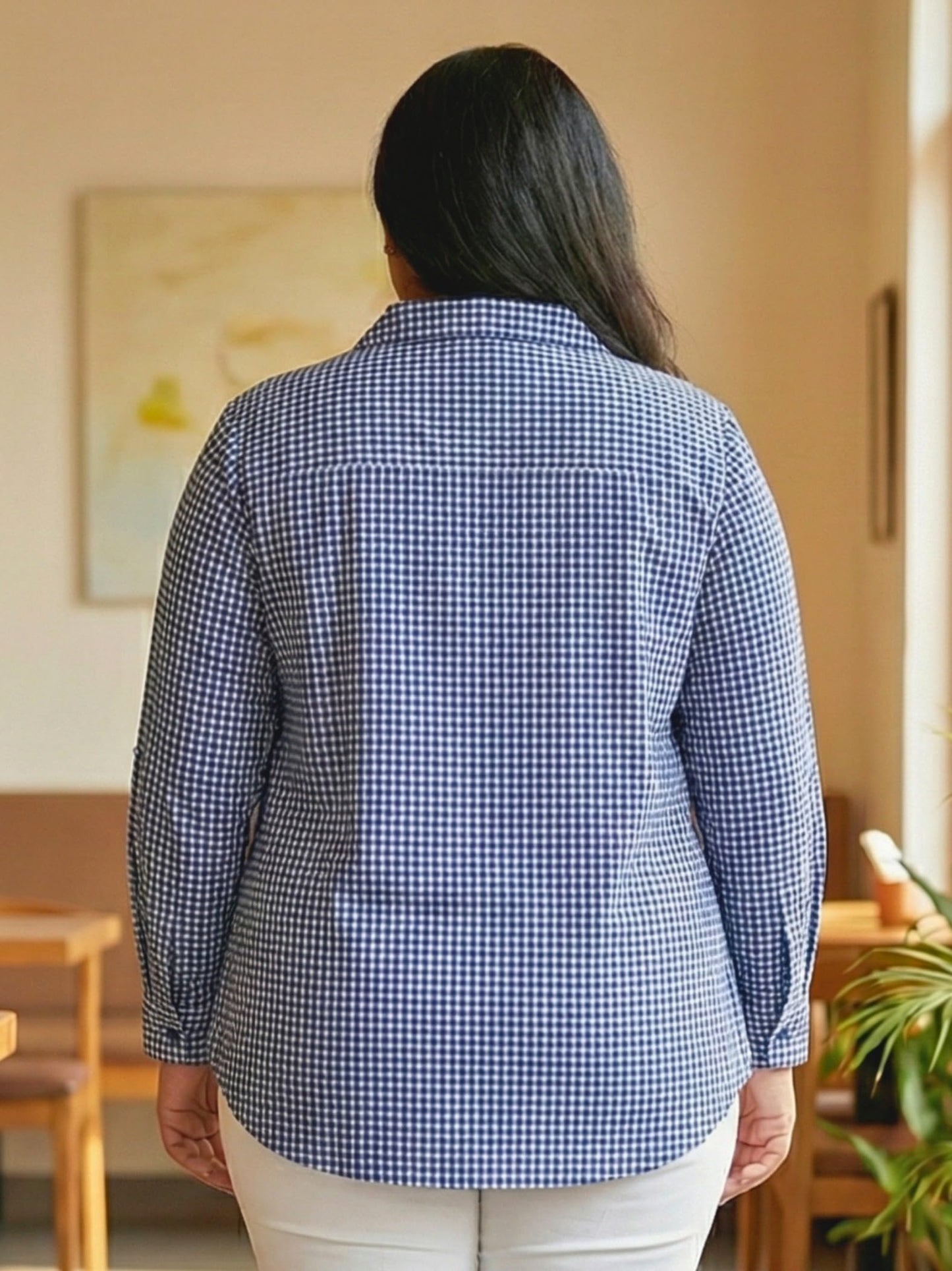 Indietoga Women Plus Size Checks Woven Cotton Wool Blend Winter Wear Shirt (P10001664_Blue Checks_2XL)
