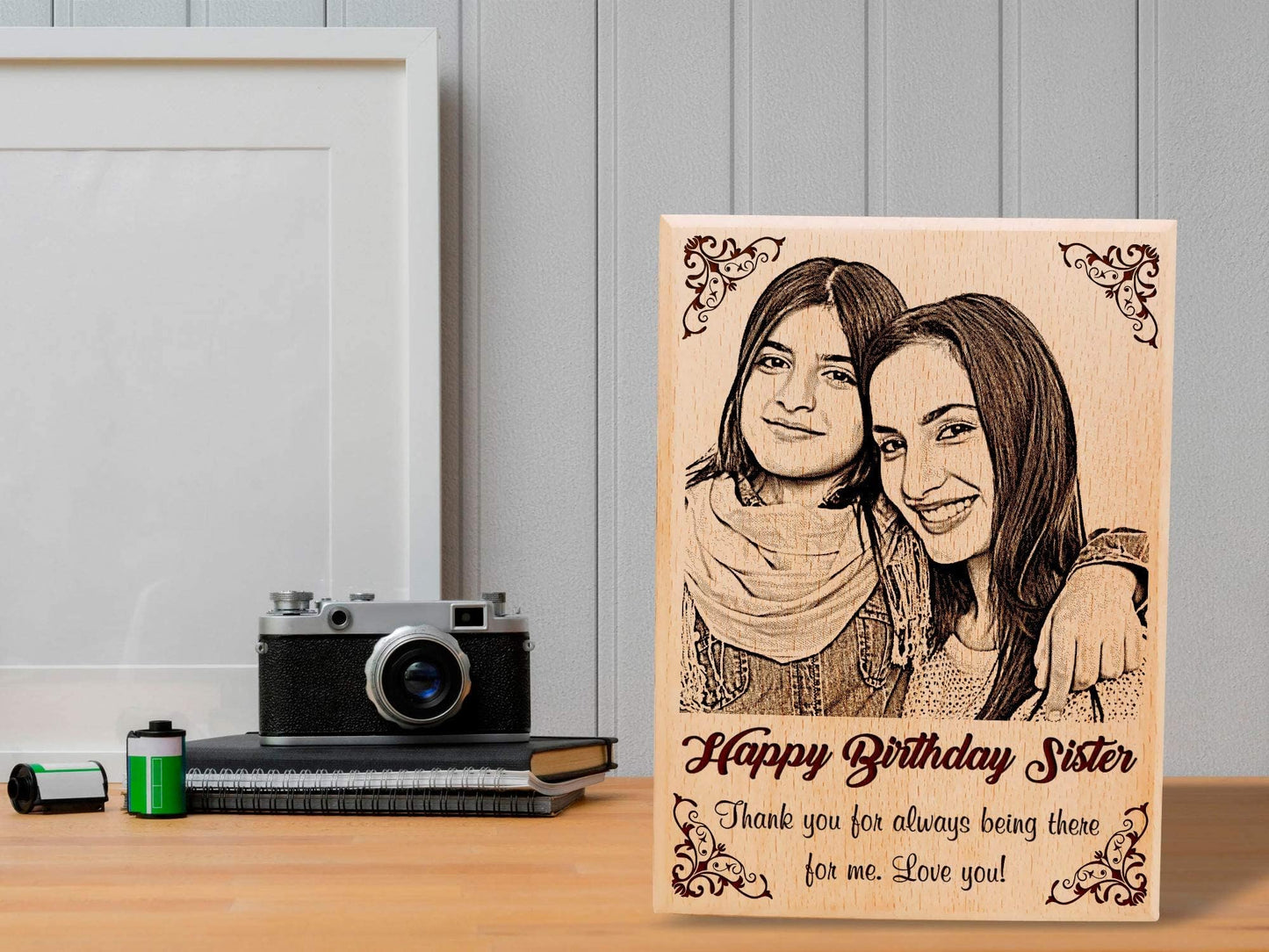 Incredible Gifts India GFTBX Personalized Engraved Wooden Photo Frame For Sister (5X4 Inches, Wood), Tabletop Rectangular