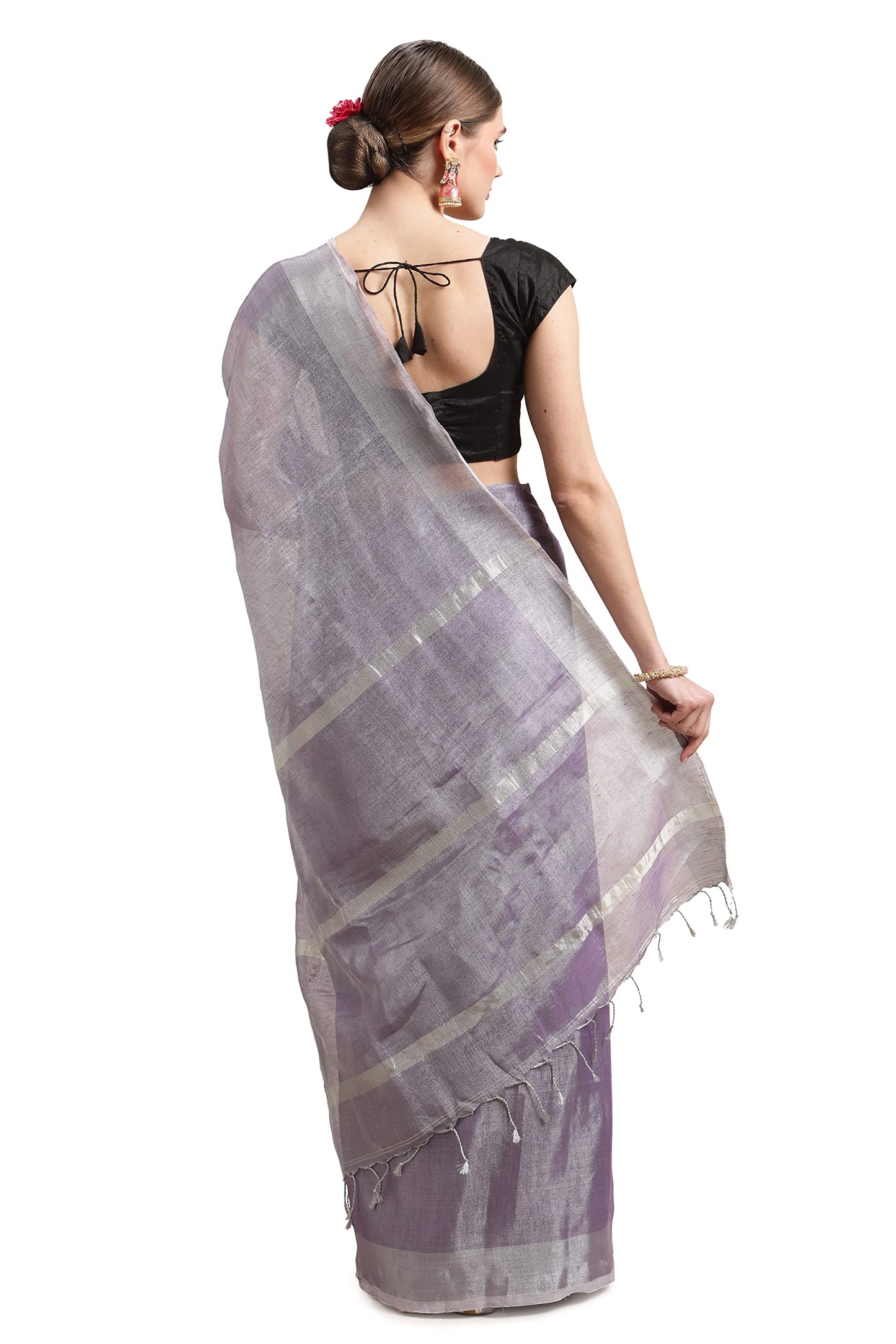 Aditri Women's Handloom Tissue Linen Saree with Running Blouse (Multicolored)