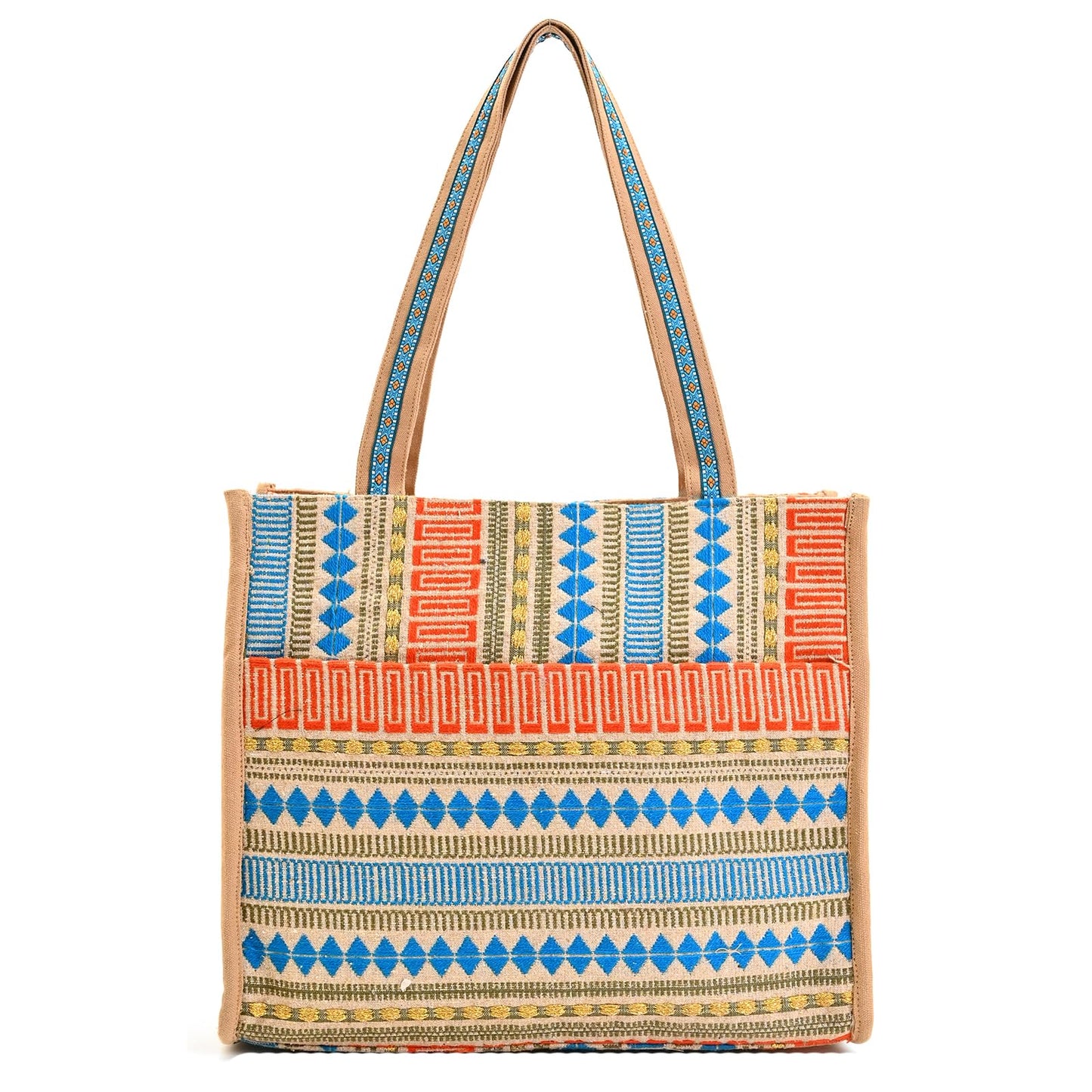 Boho Girl Summer Chic Vibrant Tote | Cotton Canvas Tote Bag for Women | Shoulder Bag with Top Zip Closure | Canvas Handbag for Grocery, Shopping, Travel, Work, Beach/Lunch Bag