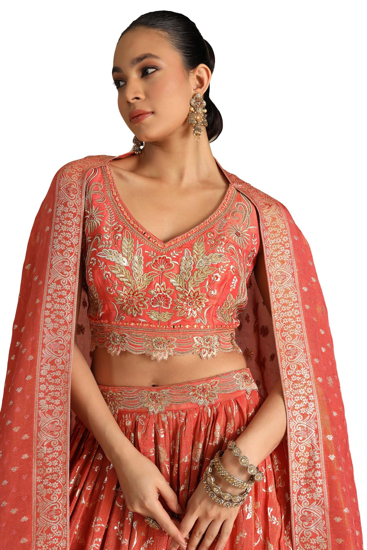 Soch Womens Orange Viscose Embroidered Ghagra Choli With Sequins