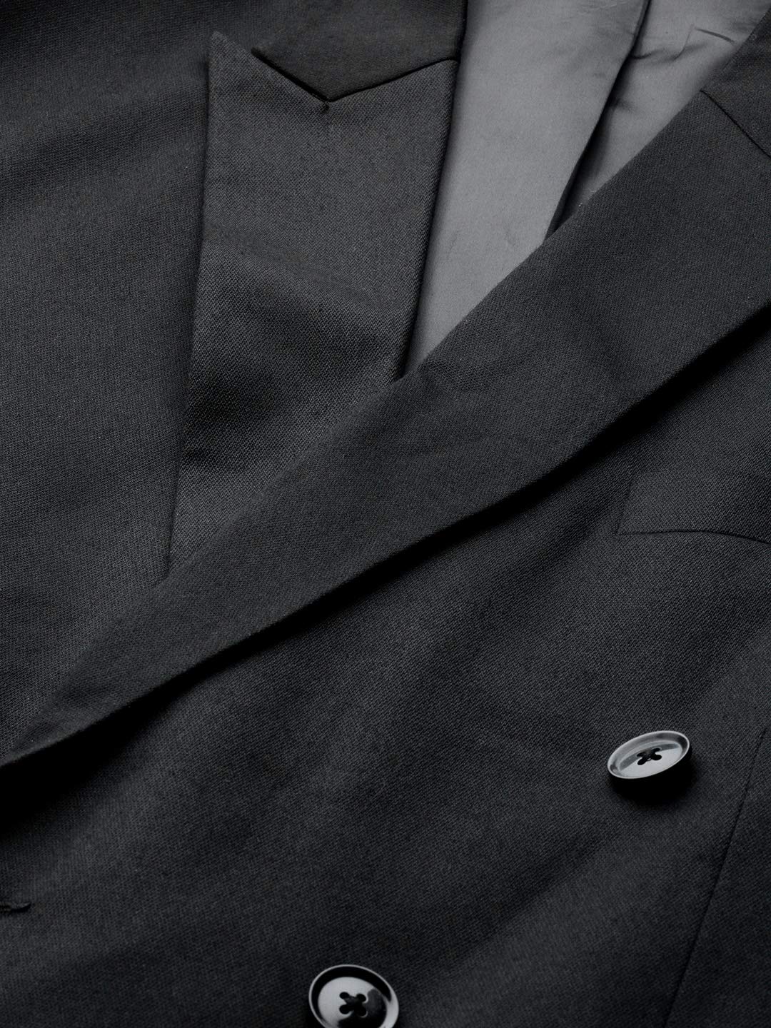 MANQ Men Black Solid Slim Fit Double Breasted Suit (Size: 36)