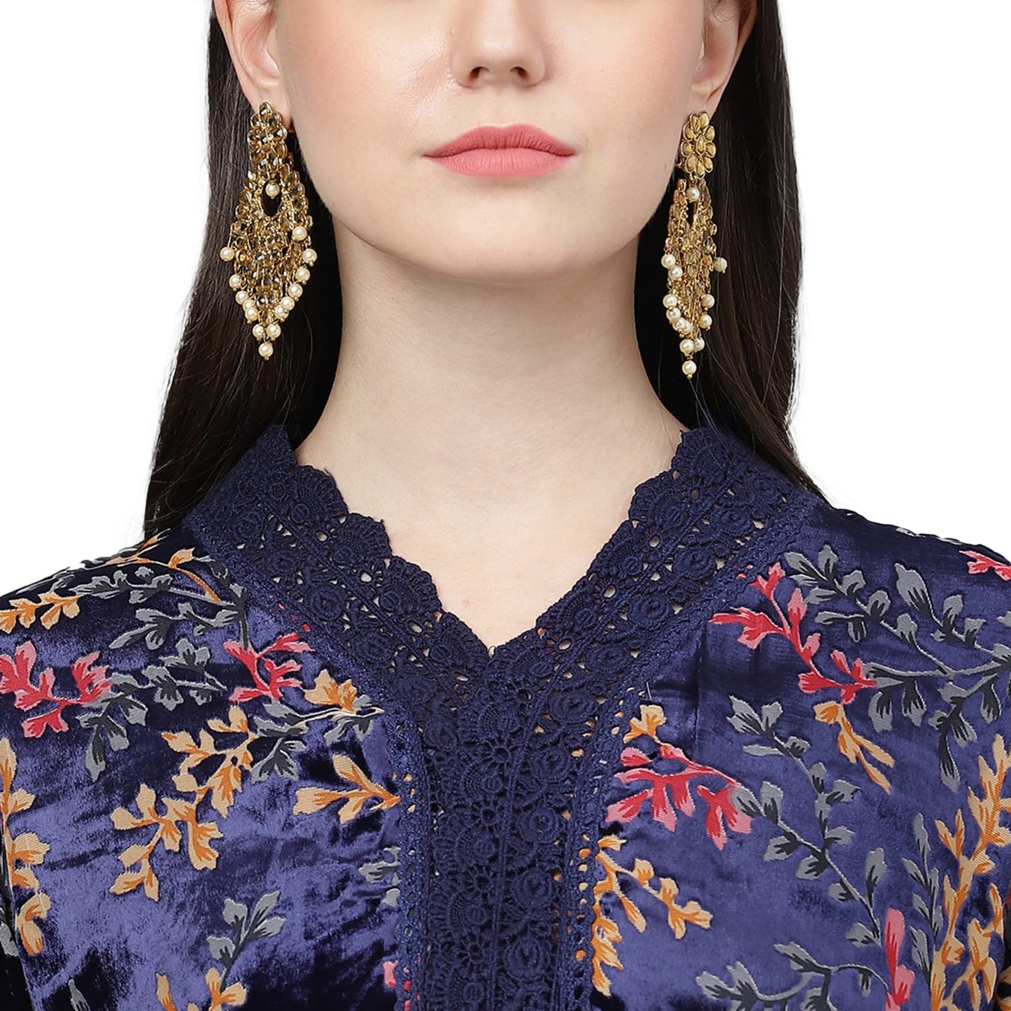 Divena Blue Floral Burn Out Valvet Kurta pant With Organza Dupatta set