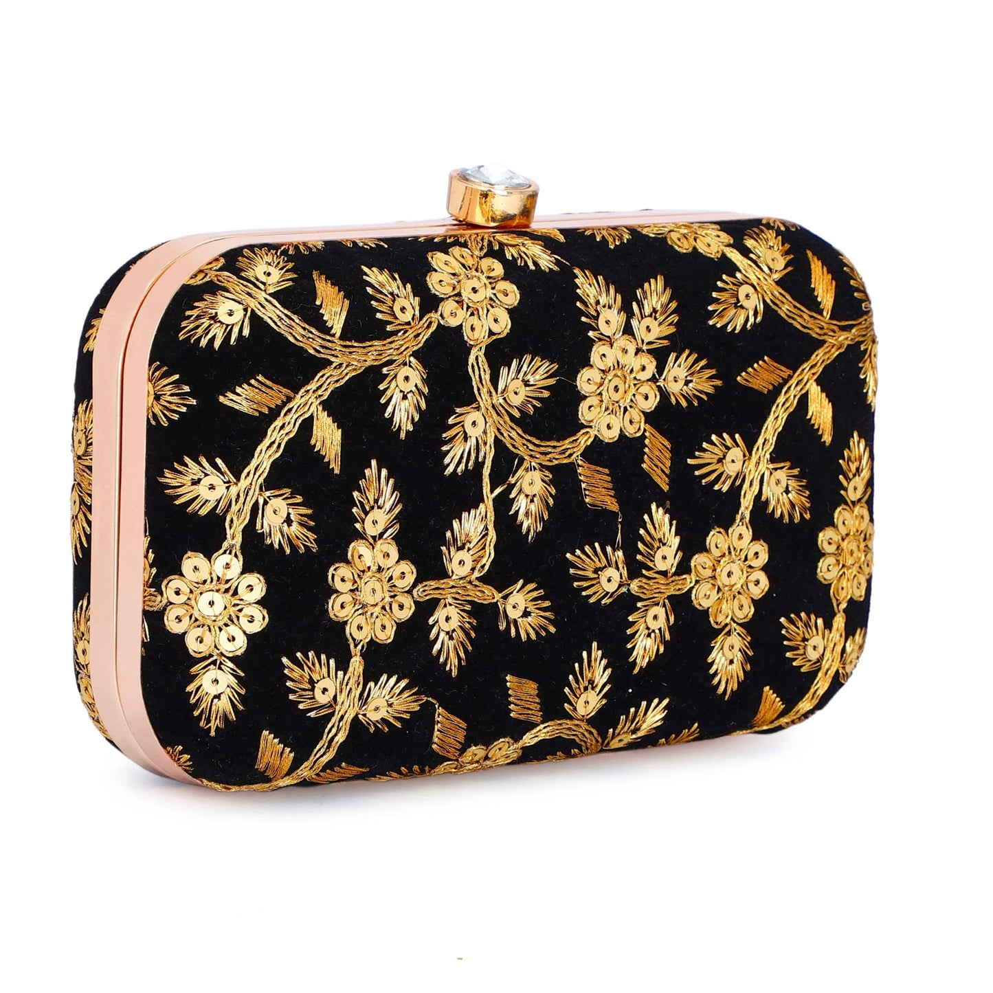 TOOBA Womens Handicraft Velvet Floral Embroidered Clutch (Black)