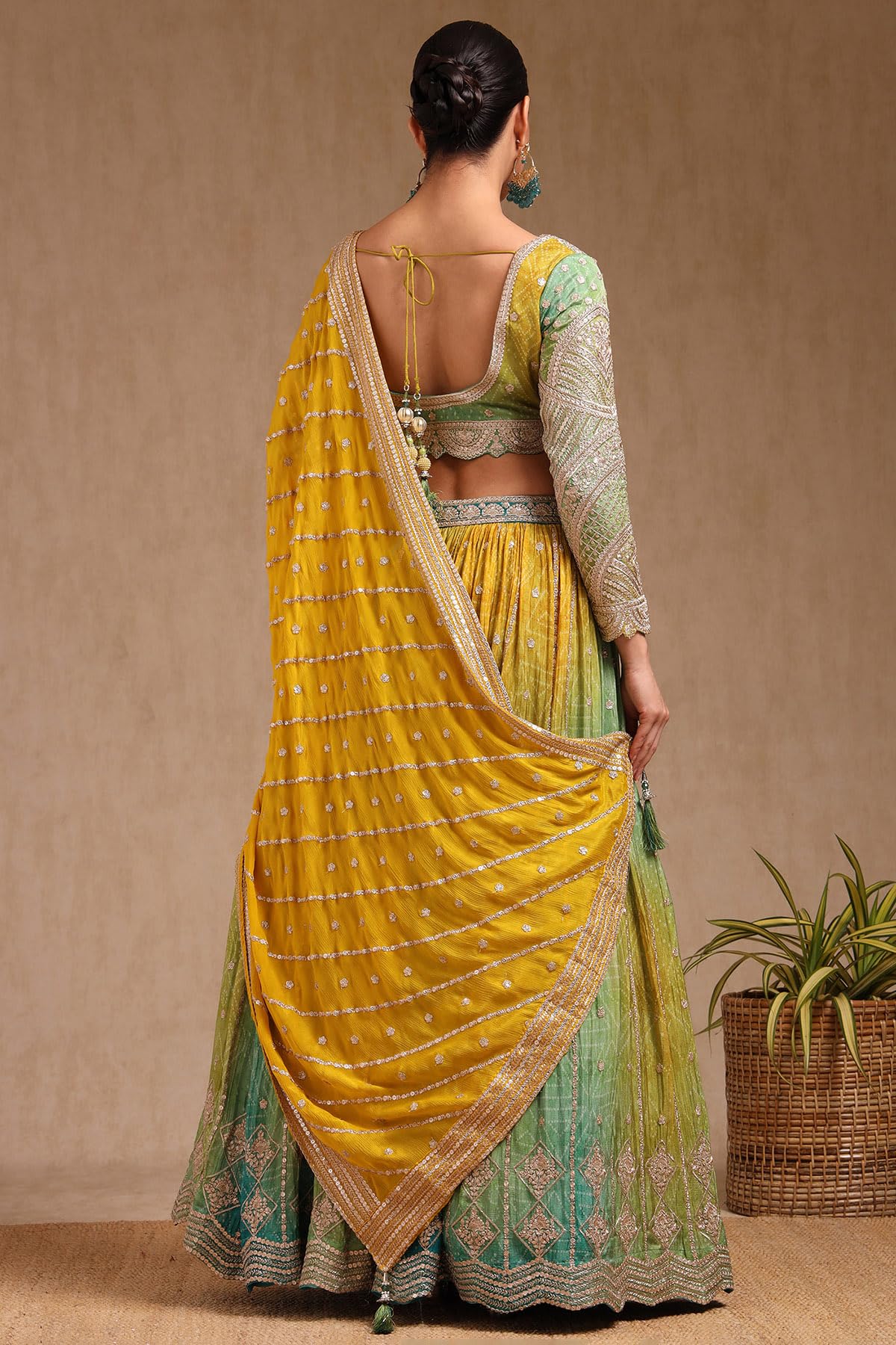 Soch Womens Green Viscose Bandhani Print Lehenga Choli With Zari