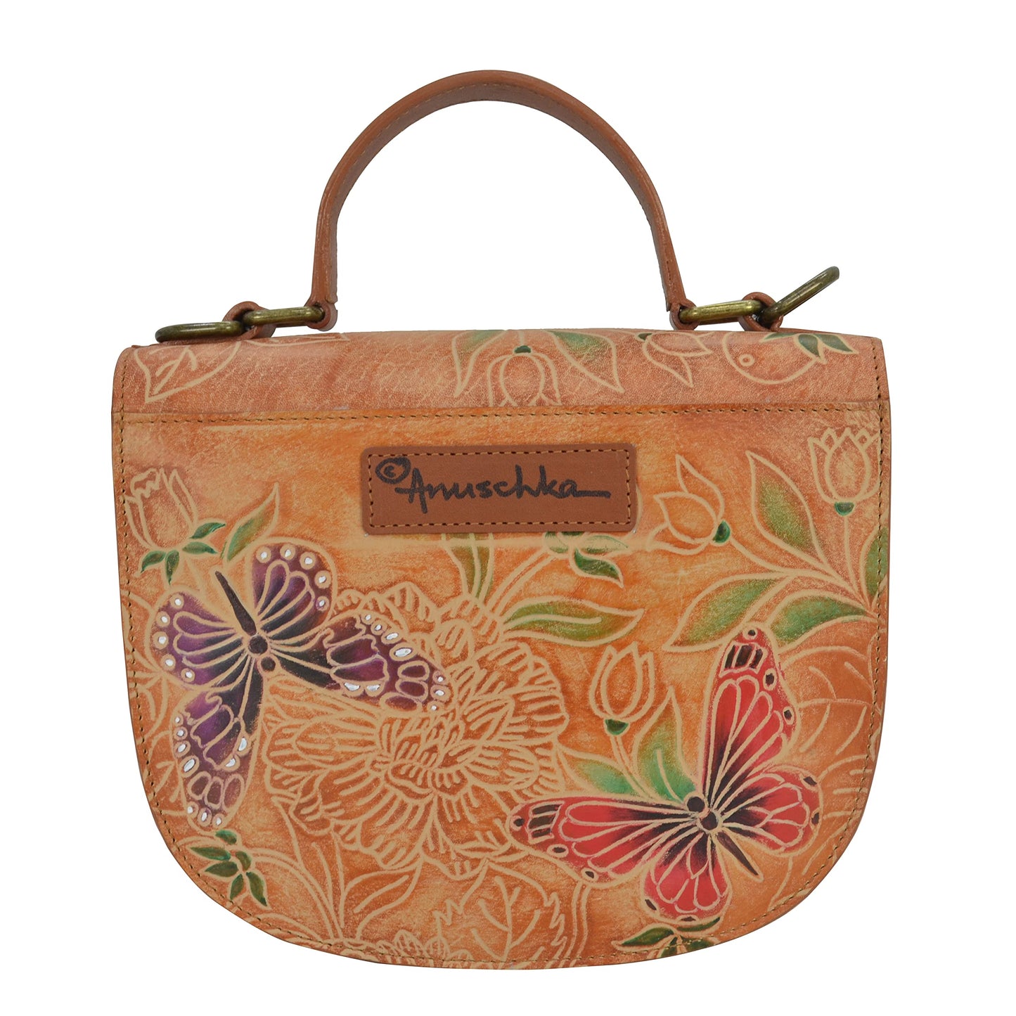 Anuschka Women's Genuine Vegetable Tanned Leather Small Flap Crossbody - Tooled Butterfly Multi