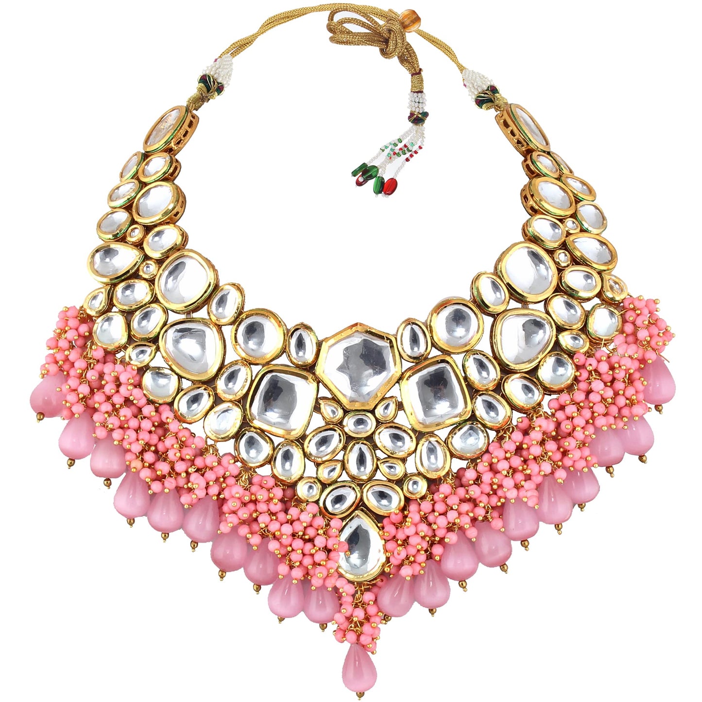 Lucky Jewellery 18K Gold Plated Pink Color Kundan Stone/Uncut Kundan/Dibbi Kundan/Meena Kundan/Lucknow Kundan with Monalisa Drop Bridal Set for Girls & Women (5910-M4SK-1574-PK)