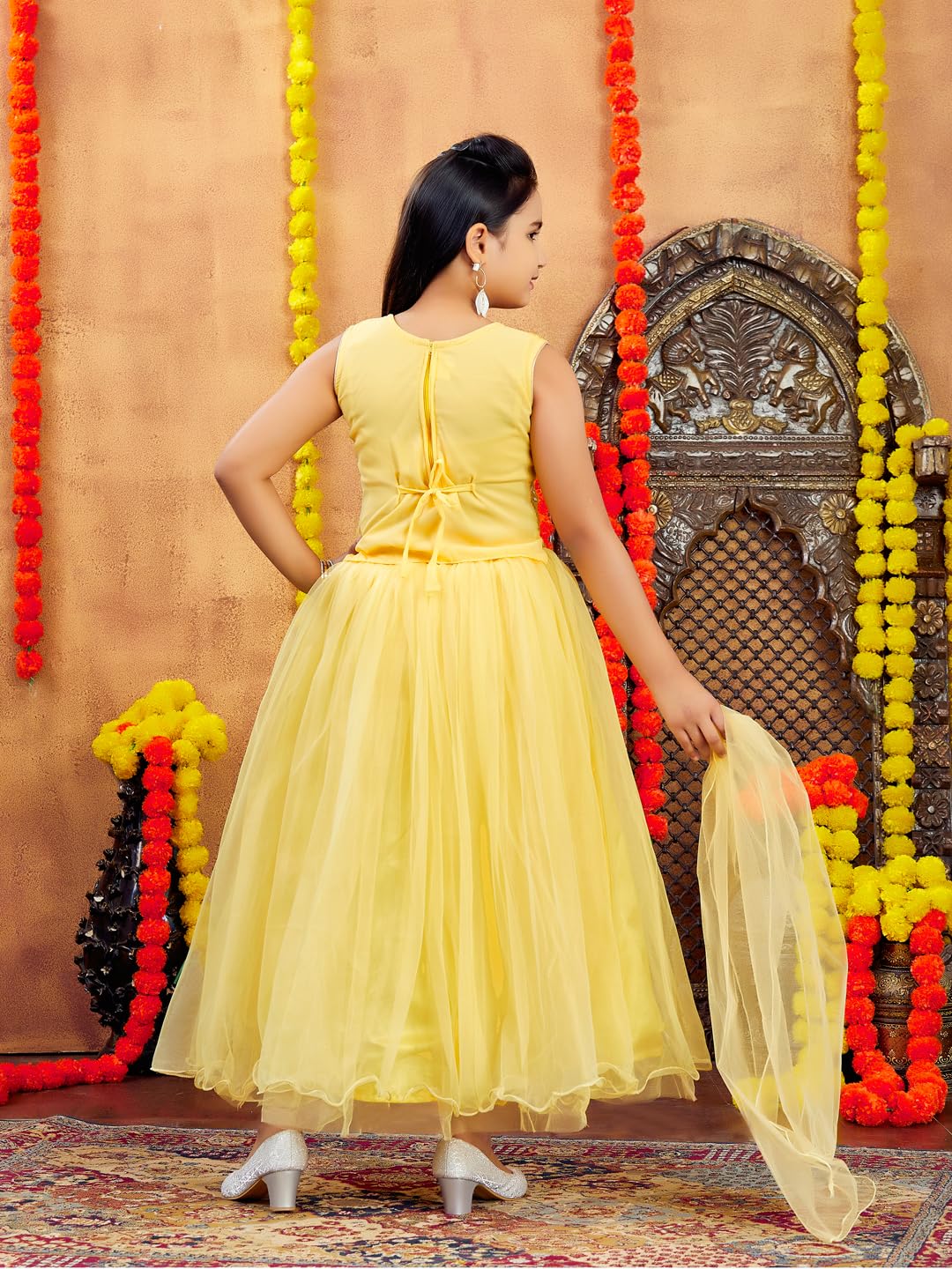 Aarika Girl's Polyester Lehenga Choli Set (LCH-18022_Yellow_12-13 Years)