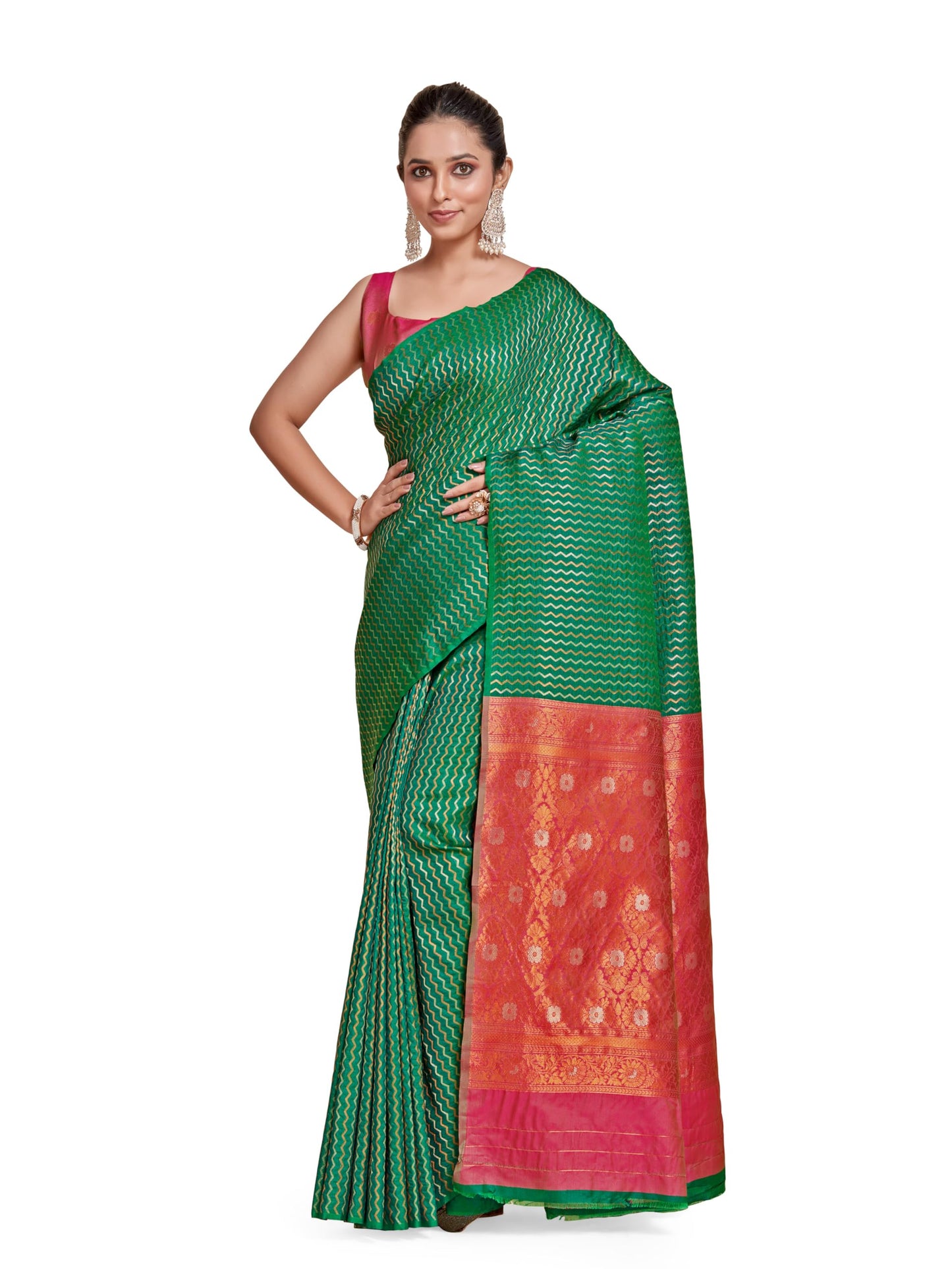 MIMOSA Women's Woven Design Kanjivaram Style Art Silk Saree With Blouse Piece : Sa00001375Bgfree, Green