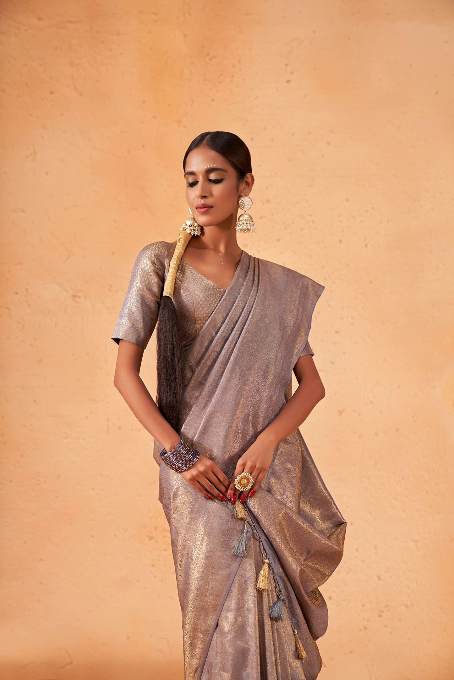 Vardha Women's Kanchipuram Art Silk Saree with Unstitched Blouse Piece - Tissue Zari Woven Work Sarees for Wedding (Abarna Silk_498)