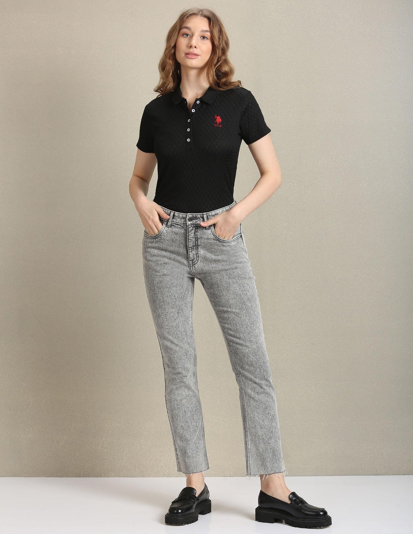 U.S. POLO ASSN. Women's Bootcut Fit Acid Wash Jeans (UWAW23JN063_Grey_34)
