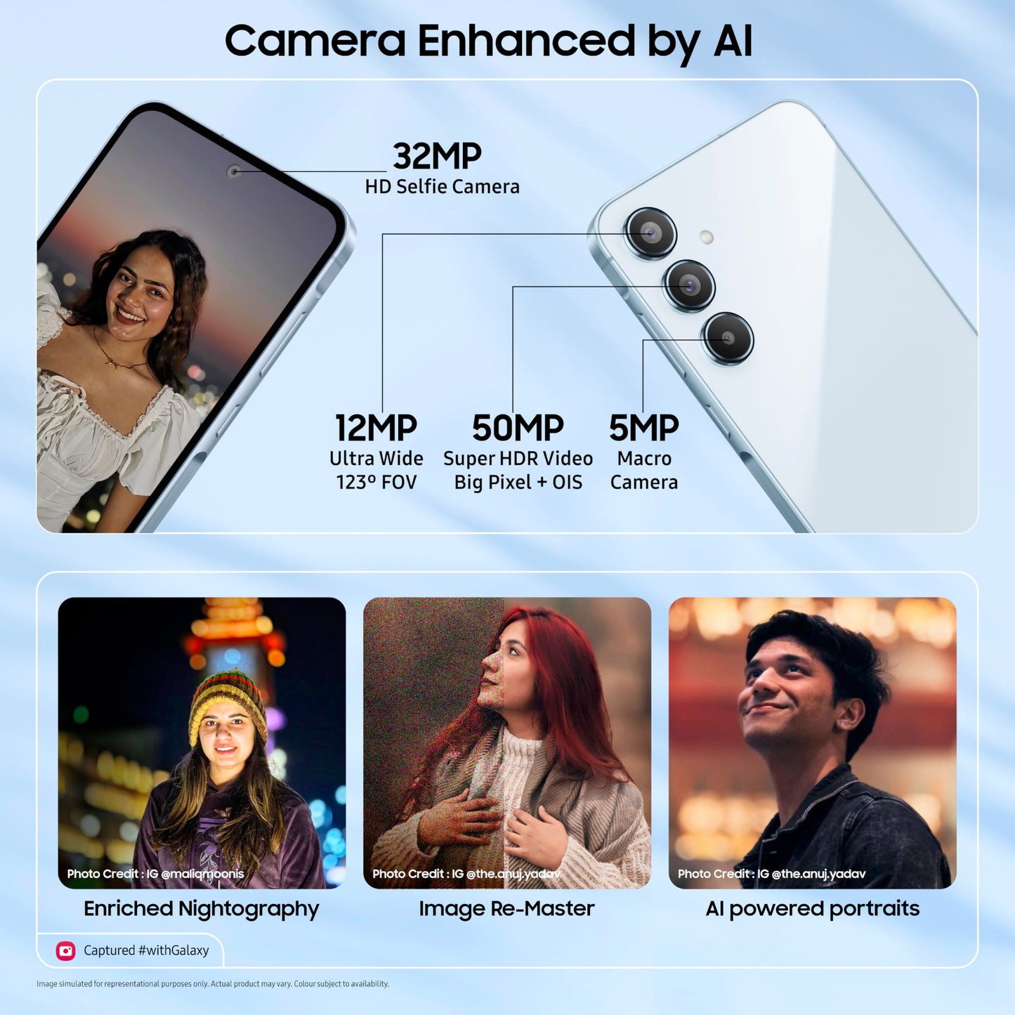 Samsung Galaxy A55 5G (Awesome Iceblue, 8GB RAM, 256GB Storage) | Metal Frame | 50 MP Main Camera (OIS) | Nightography | IP67 | Corning Gorilla Glass Victus+ | sAMOLED with Vision Booster