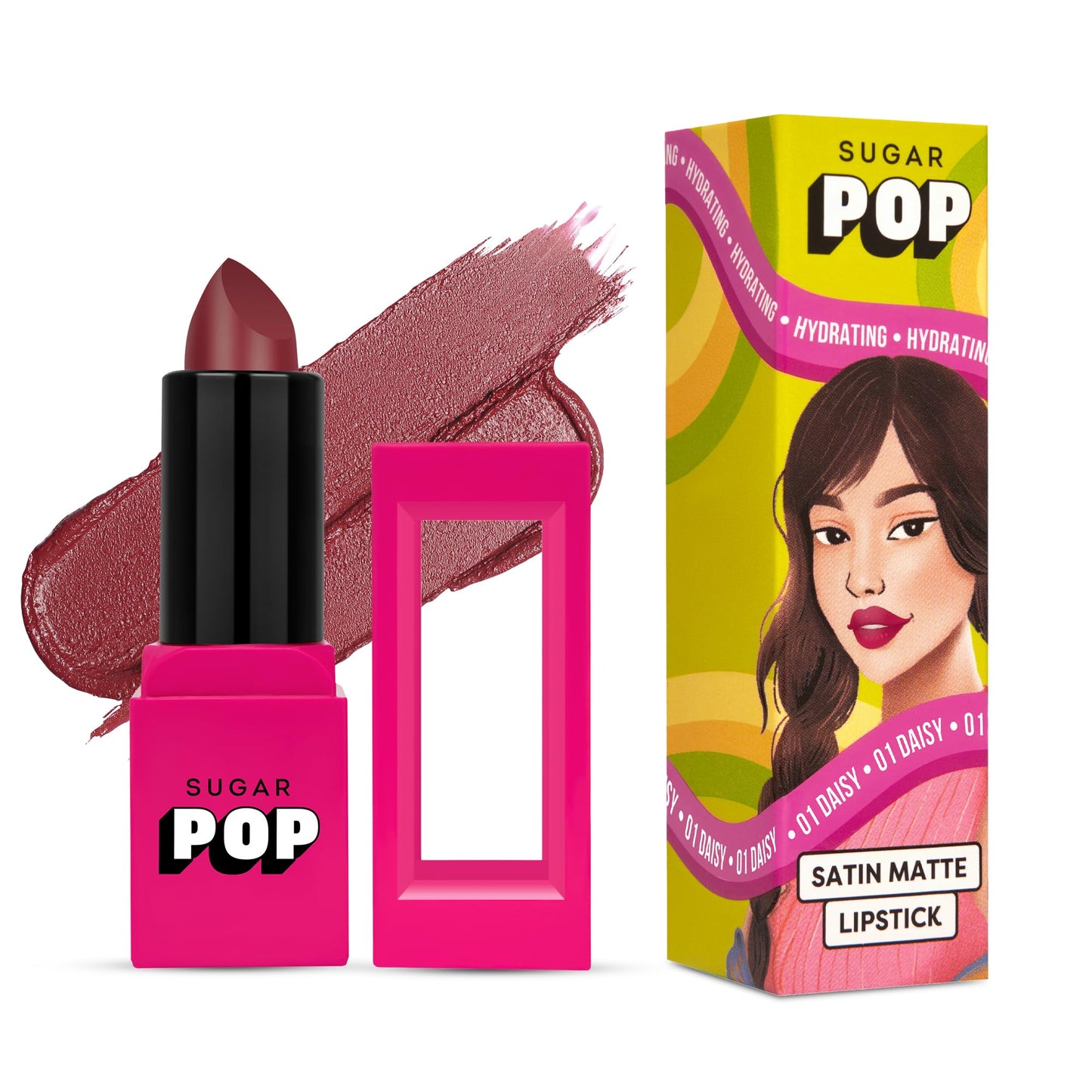 SUGAR POP Satin Matte Lipstick 01 Daisy - 3 gms - Satin-matte | Long-wearing | Full Coverage | Hydrating