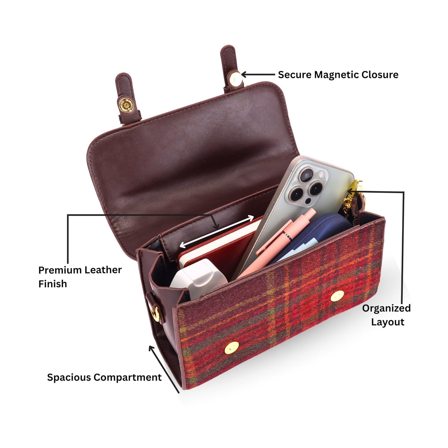 Trendz Firenze Bella Luxe – Womens Handbag, Sling Bag & Satchel | Premium Faux Leather & Fabric Shoulder Crossbody with Top Handle & Long Strap – Compact Luxury Bag