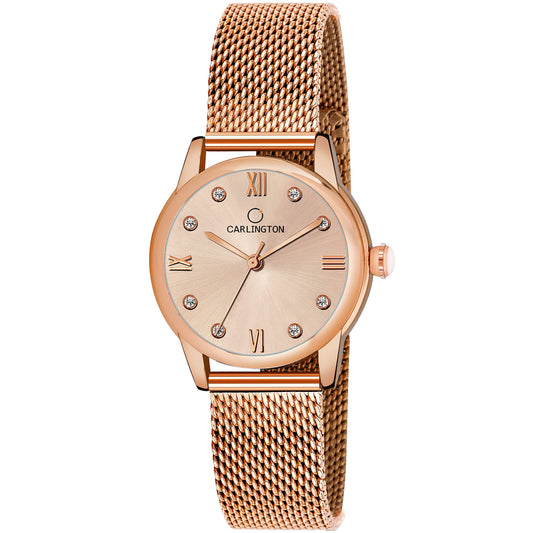 Carlington Metal Women Analog Ladies Wrist Watch With Mesh Strap - Ct 2005 Rose Gold, Band_Pink