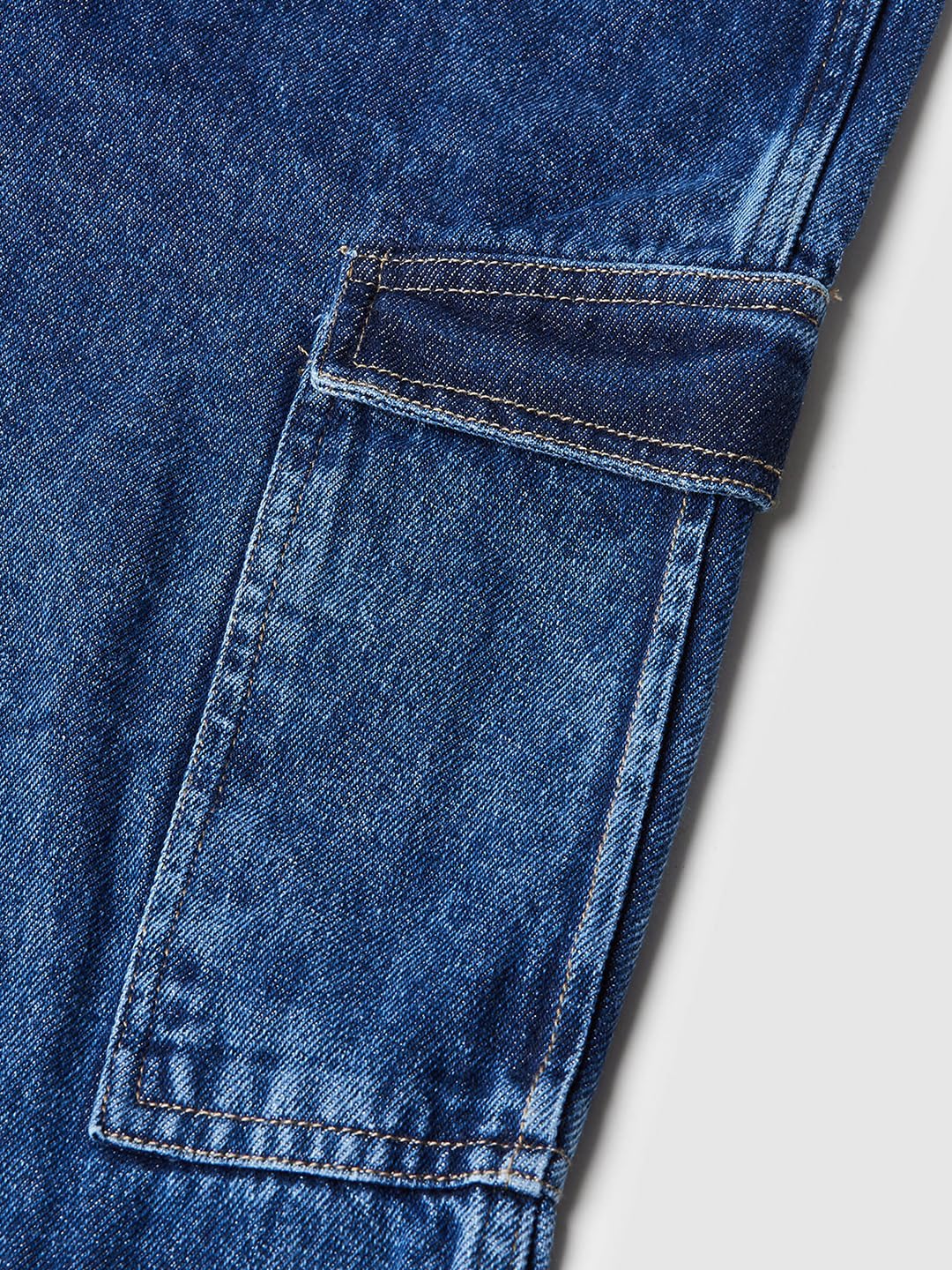 Max Girls Washed Slim Straight Parachute Jeans (S24EFD11MID Blue)_13-14Y