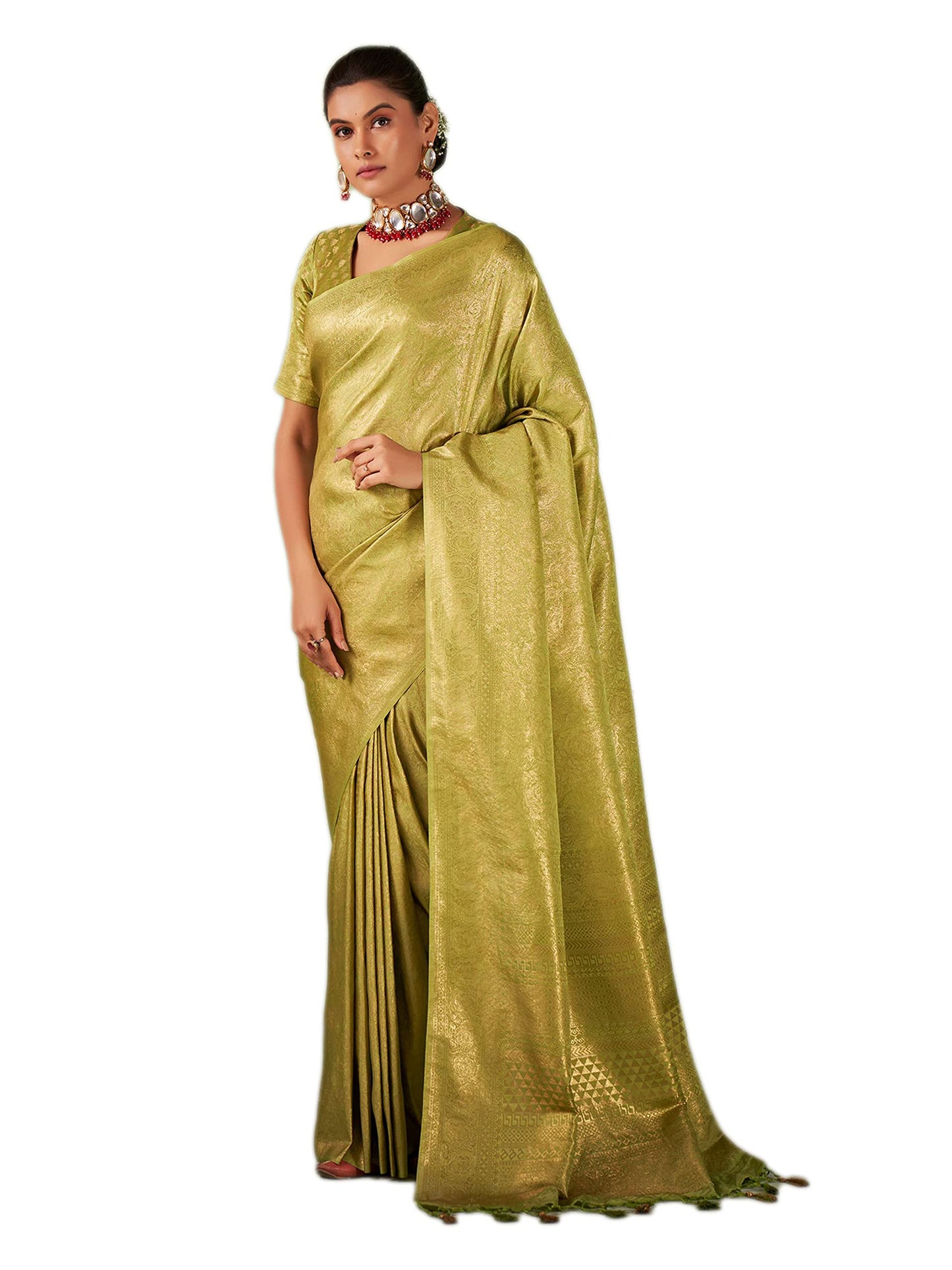 Vardha Women's Kanchipuram Art Silk Saree with Unstitched Blouse Piece - Gold Zari Woven Work Sarees for Wedding (Asya Vol.4_561)