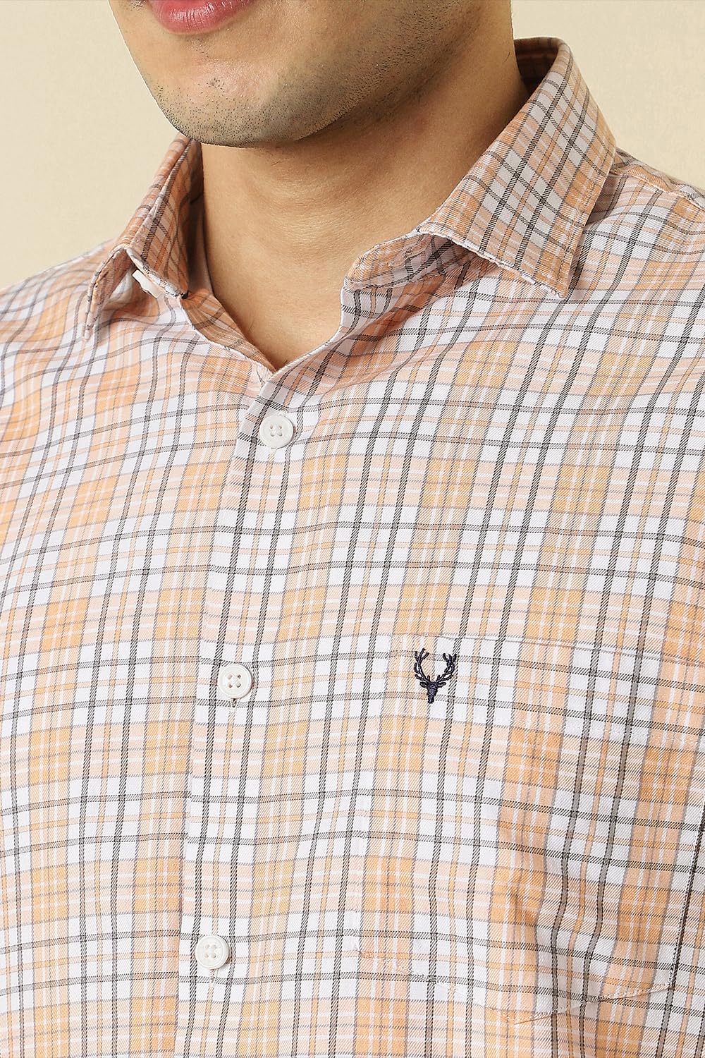 Allen Solly Men's Checkered Slim Fit Shirt (ASSFQSPPX06681_Peach