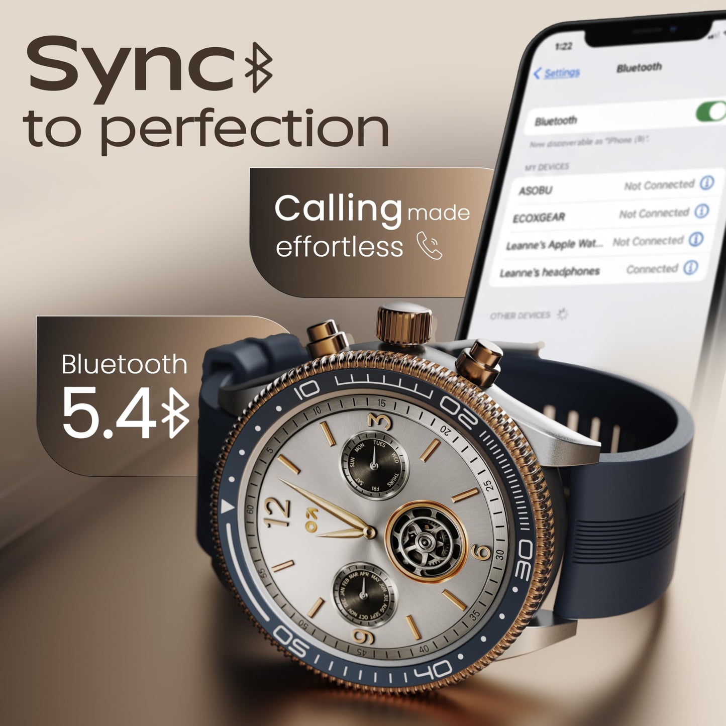 GOBOULT Newly Launched Saber Smart Watch 1.43'' AMOLED Display, BT Calling, Rotating Bezel, 200+Watchfaces, 700 Nits Brightness, AI Voice Assistant, SpO2 Monitoring, 120+ Sports Mode (Blue)