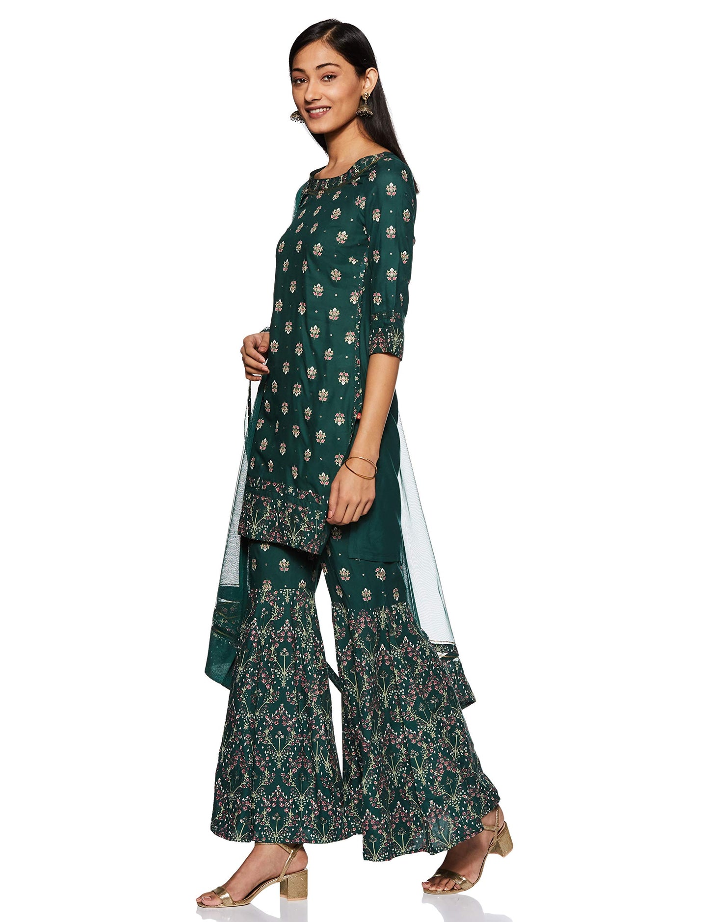 W for Woman Women's Rayon Salwar Suit Set (19AUWS13589-114525_Green_12 (Large))