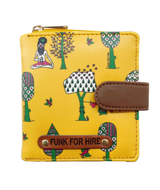 Funk For Hire Women’s Aqua Blue Printed Vegan Leather Square Wallet with 6 Card Slots, Cash Compartment, Zippered Coin Pouch, Magnetic Closure, Compact Two Fold Design, Handcrafted in India